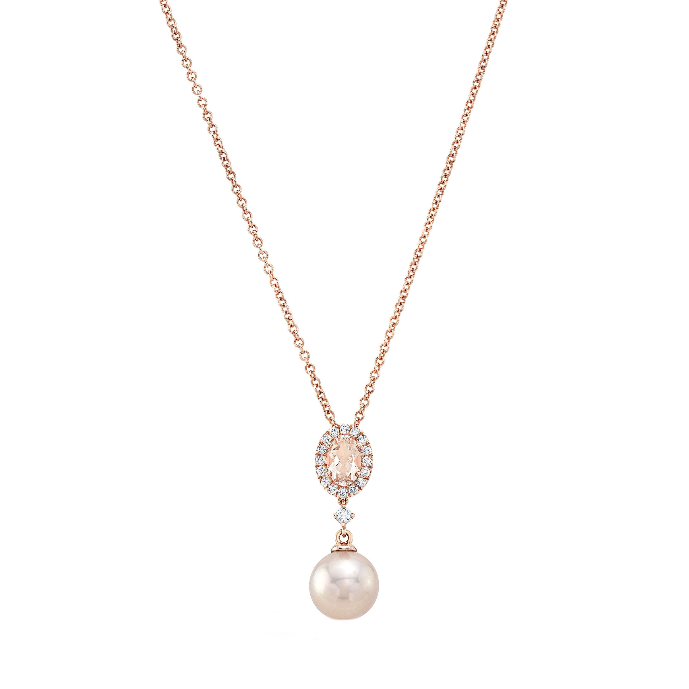14KT GOLD .11 CTW DIA & 8-8.5MM FWP CULTURED PEARL & MORGANITE PEND
