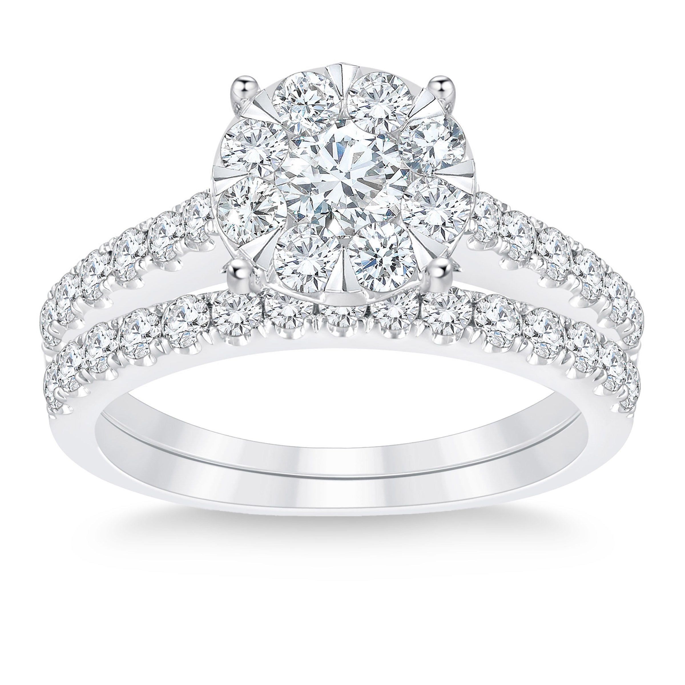 14KT WHITE GOLD VS2 I 1.40CTW ROUND DIAMOND RING SET (0.40CTR) SZ8 - Image 1