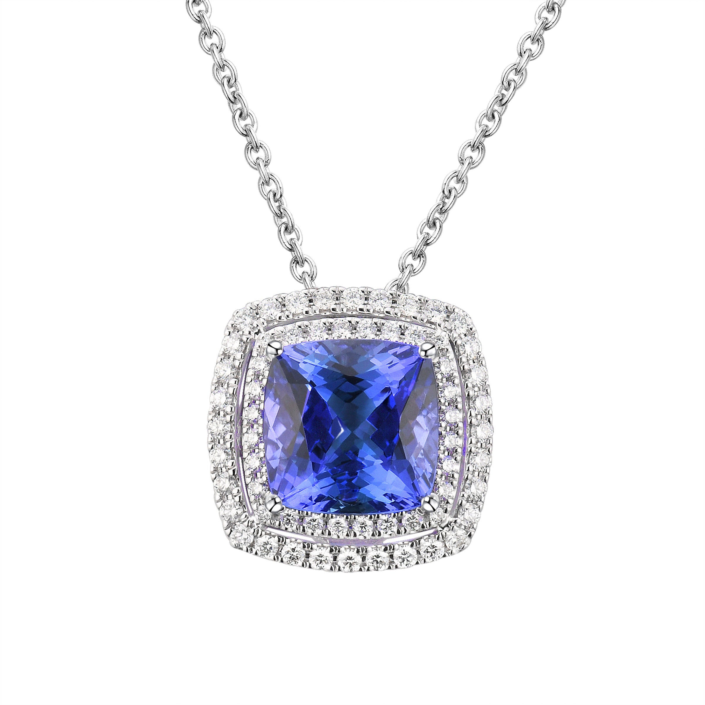 18KT WHITE GOLD VS2 I 0.57CTW CUSHION CUT TANZANITE DIA PENDANT - Image 1