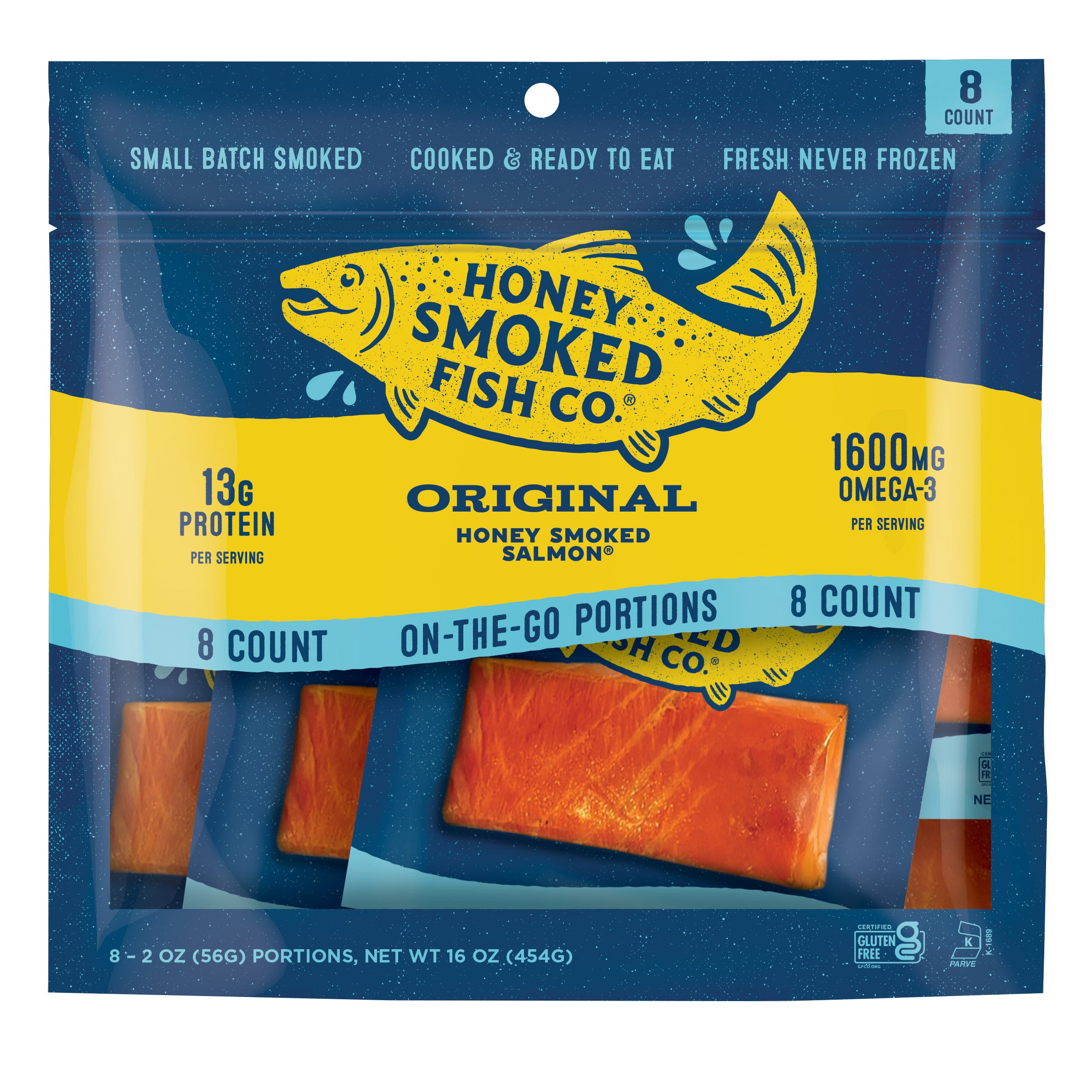 HONEY SMOKED SALMON 2 OZ 8 COUNT ORIGINAL CONVENIENCE PACK - Image 1