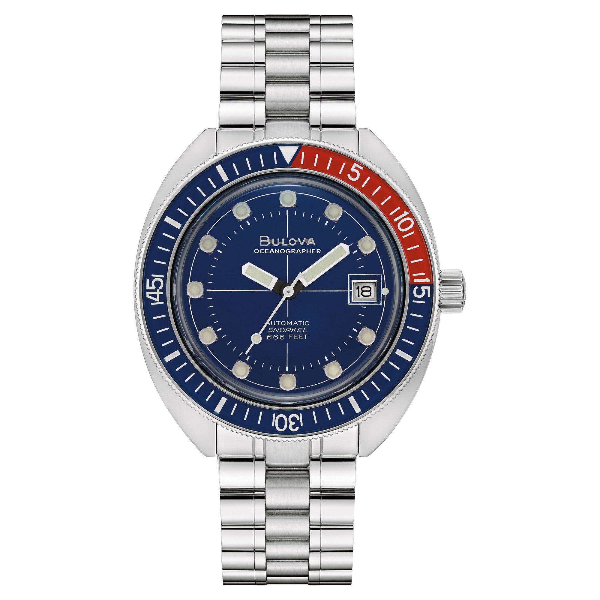 BULOVA OCEANOGRAPHER STEEL RED/BLUE BEZEL MENS QUARTZ WATCH 41MM