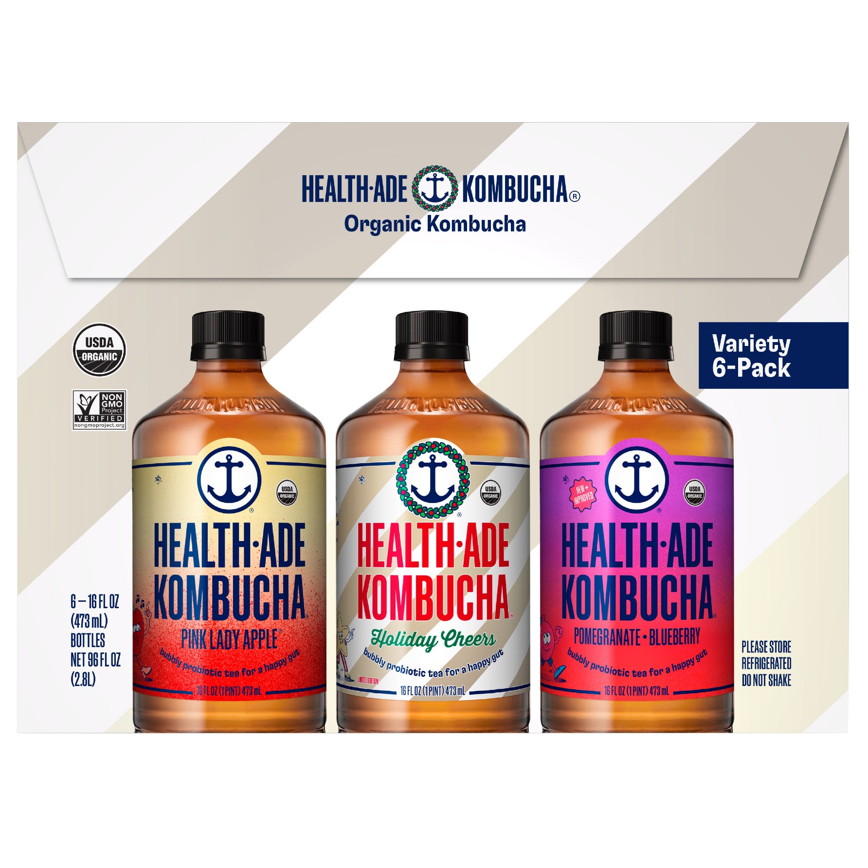 ORGANIC HEALTH-ADE KOMBUCHA HOLIDAY PACK 6 PACK 16 OUNCES EACH - Image 1