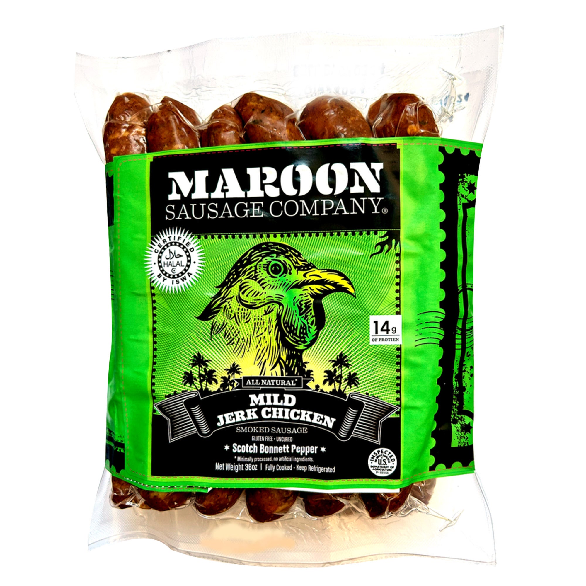 MAROON SAUSAGE COMPANY JERK CHICKEN SAUSAGE 2.25 POUNDS
