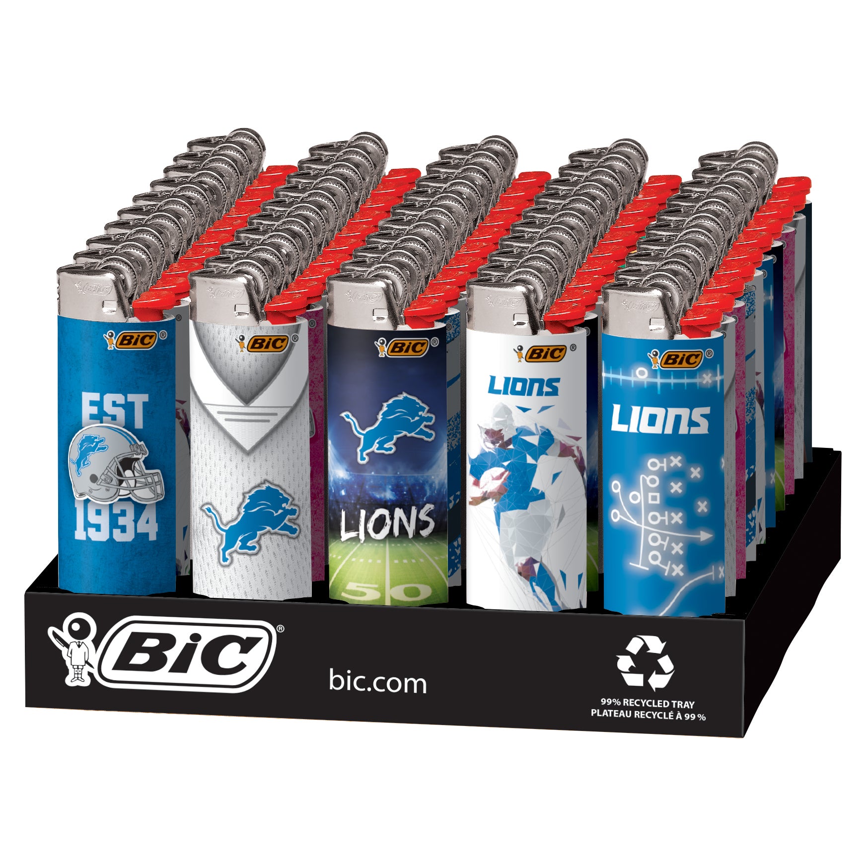 BIC LIGHTERS NFL DETROIT LIONS 50 CT TRAY