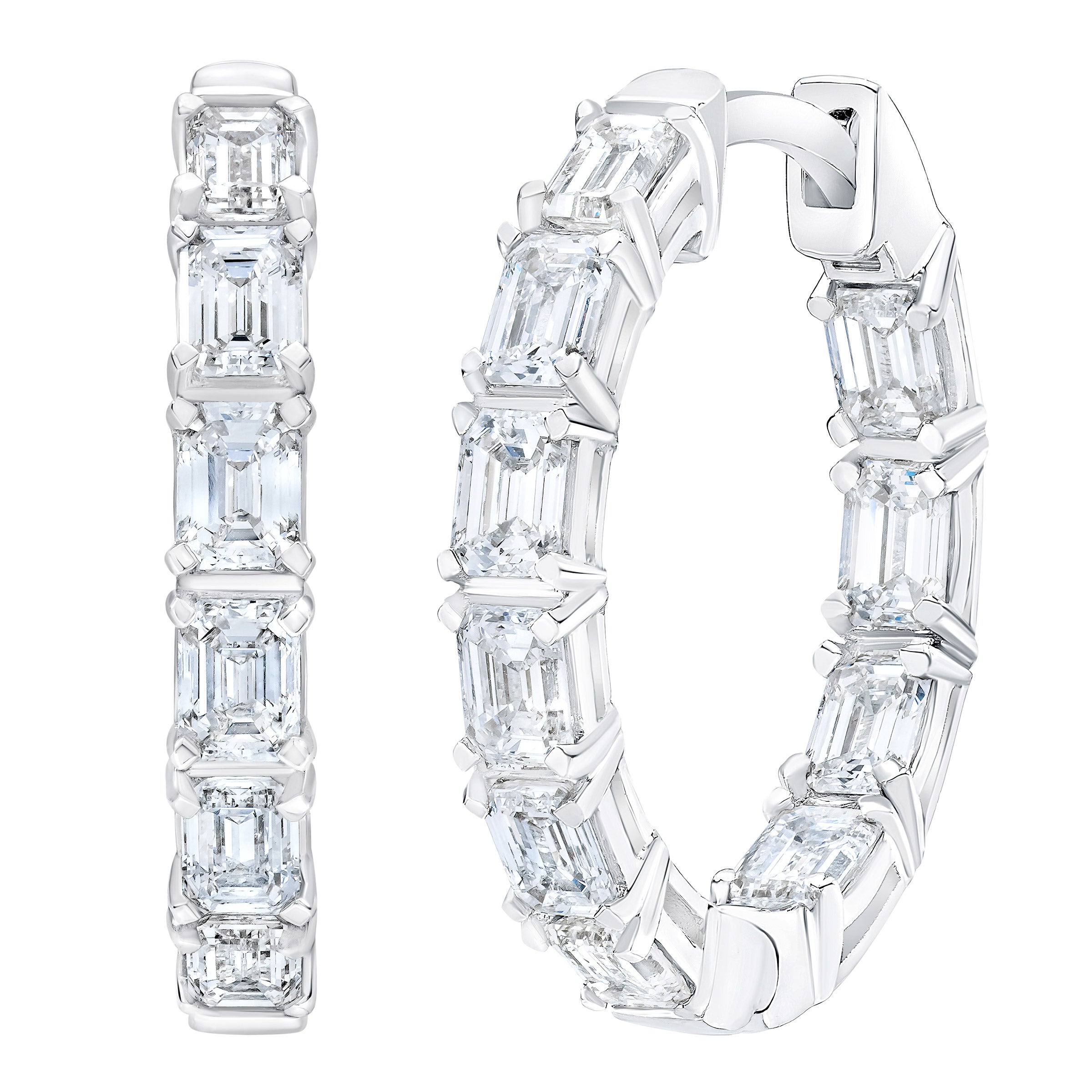14KT WHITE GOLD VS2 G 1.75CTW EMERALD CUT DIAMOND HOOP EARRINGS - Image 1