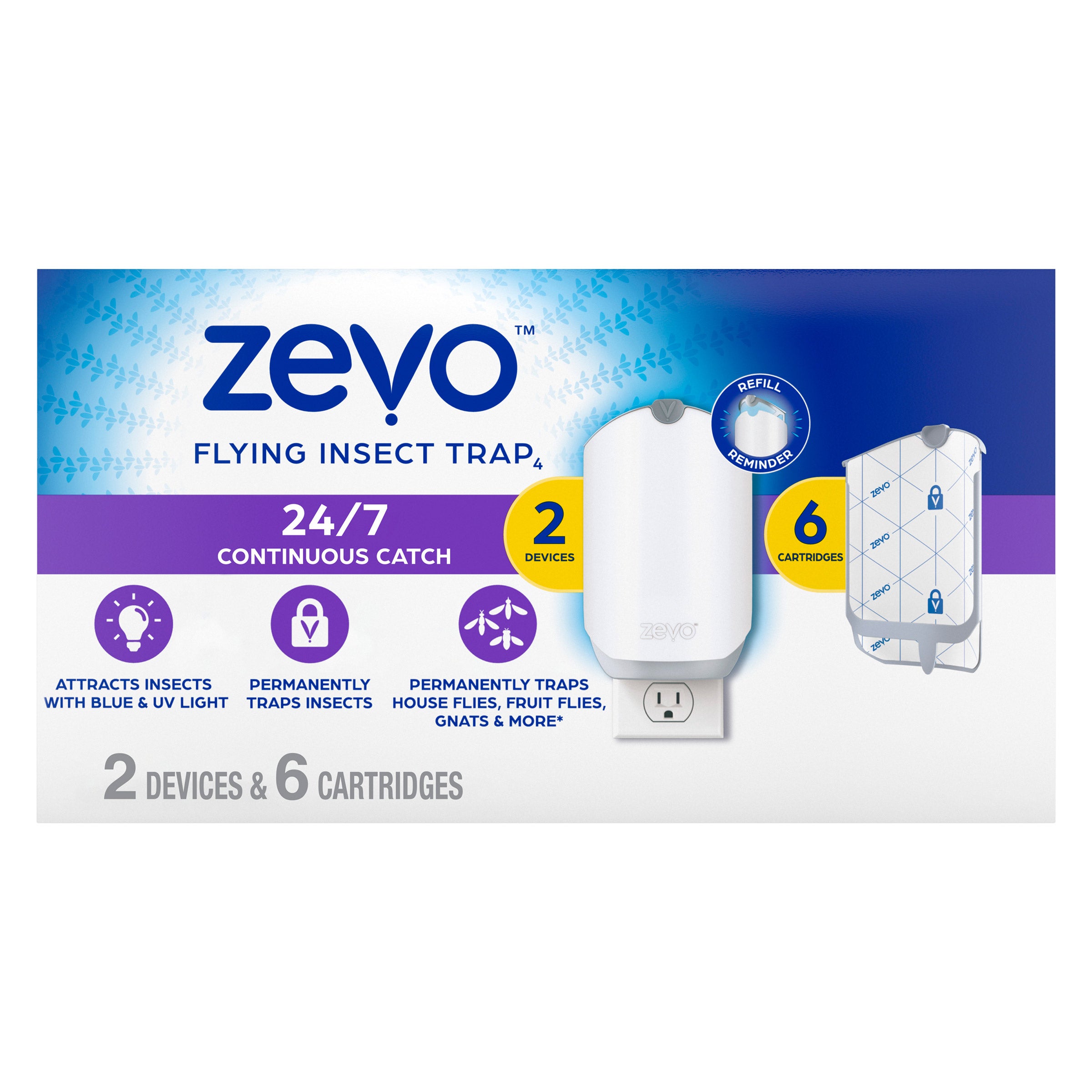 ZEVO FLYING INSECT TRAP 2 DEVICES / 6 REFILLS