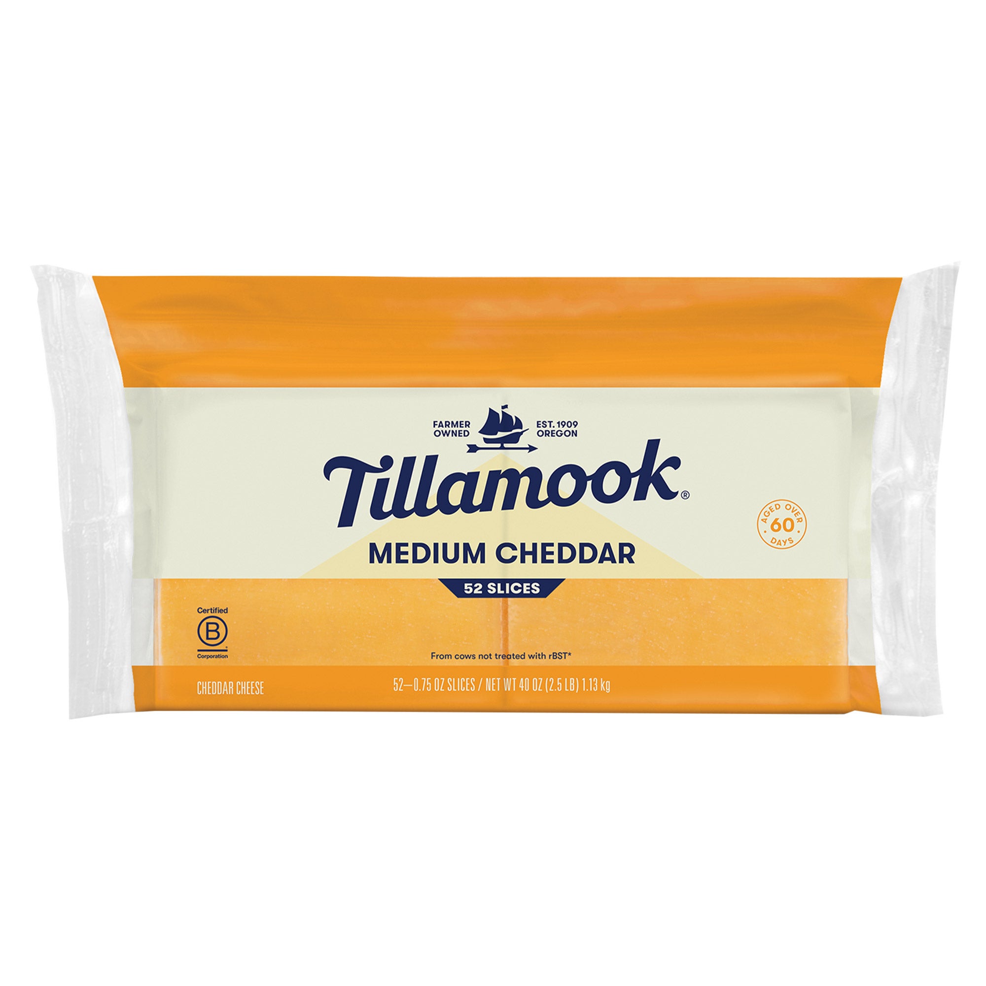 TILLAMOOK SLICED MEDIUM CHEDDAR 52 CT / 2.5 LB - Image 1