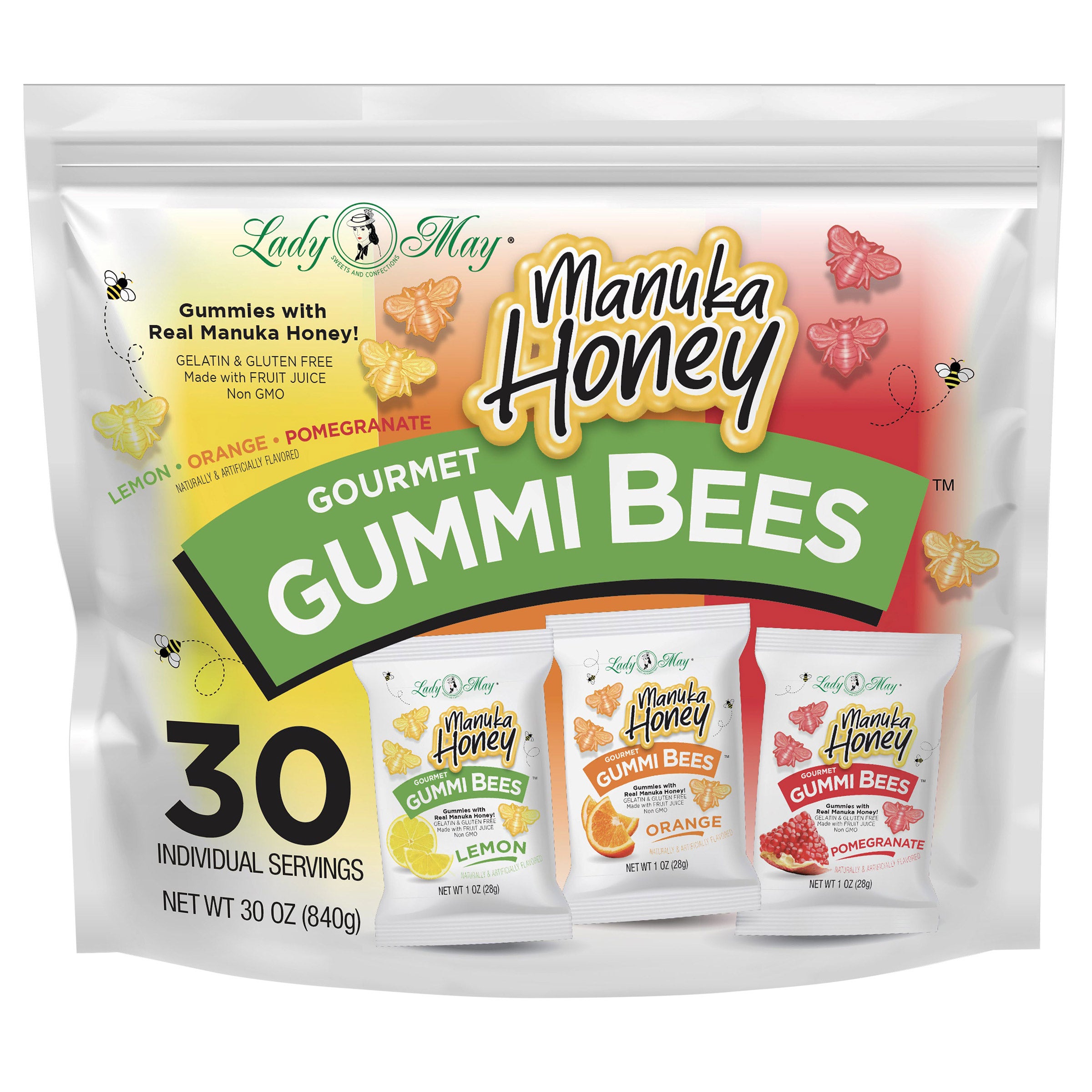 LADY MAY MANUKA HONEY GUMMI BEES 30 OZ