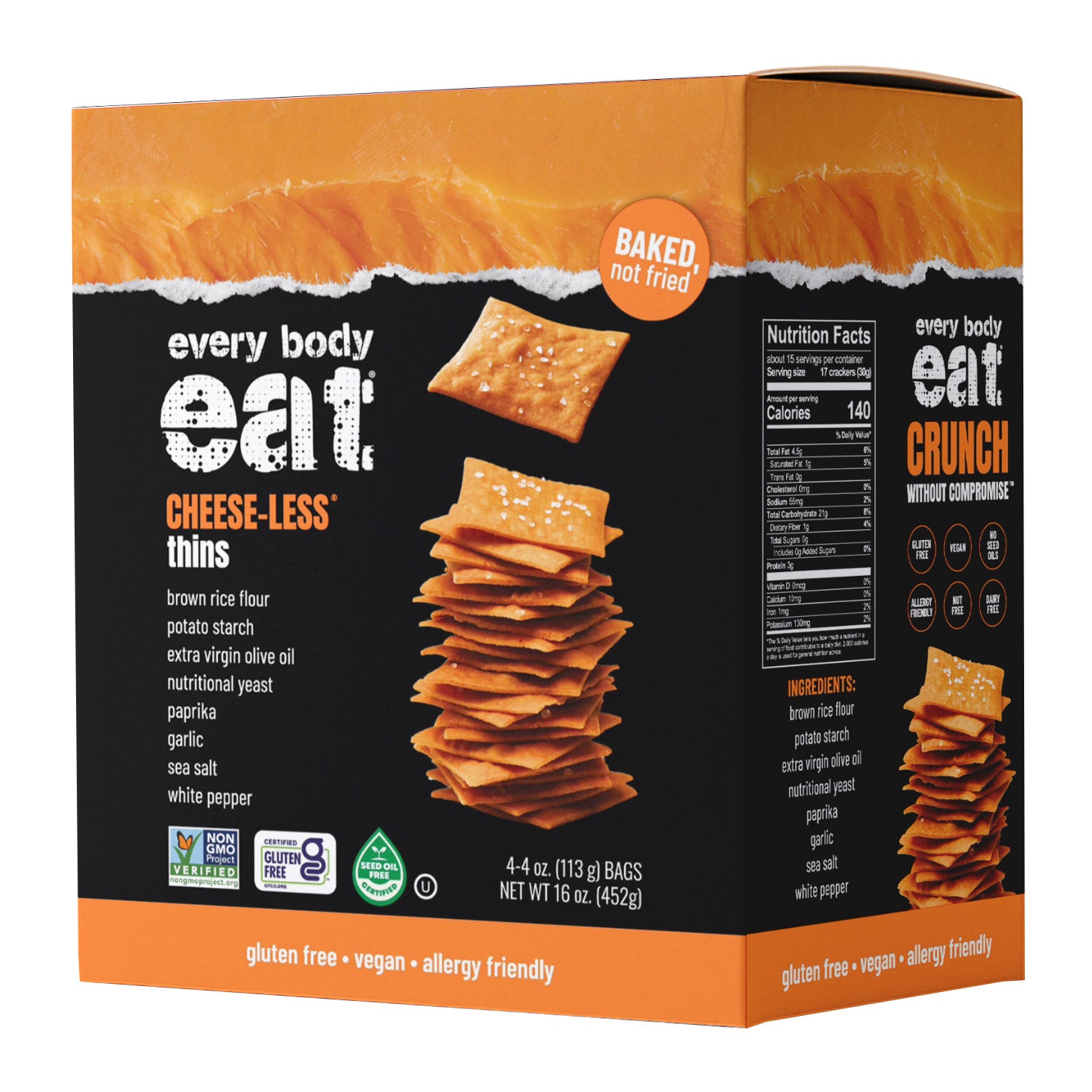 EVERY BODY EAT CHEESE-LESS THINS 4/4OZ