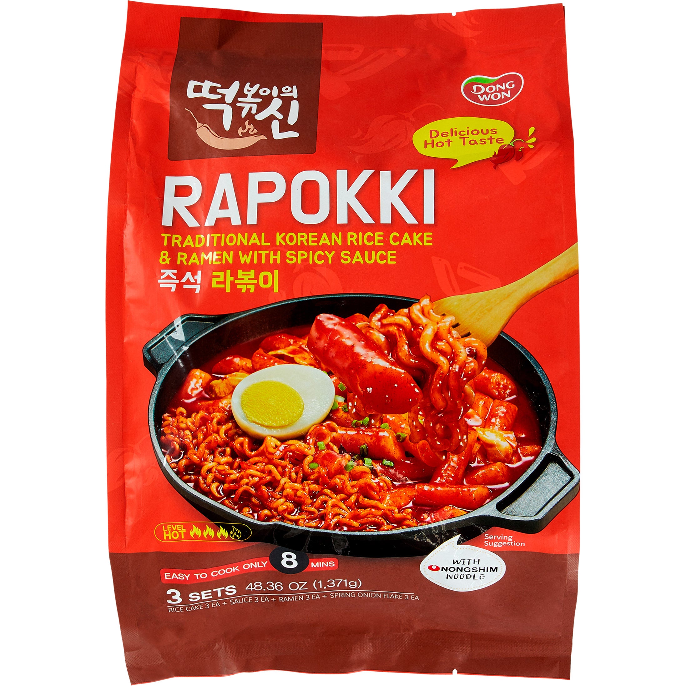 DONG WON RAPOKKI RICE CAKE & RAMEN 3 SETS 48.36 OUNCES - Image 1