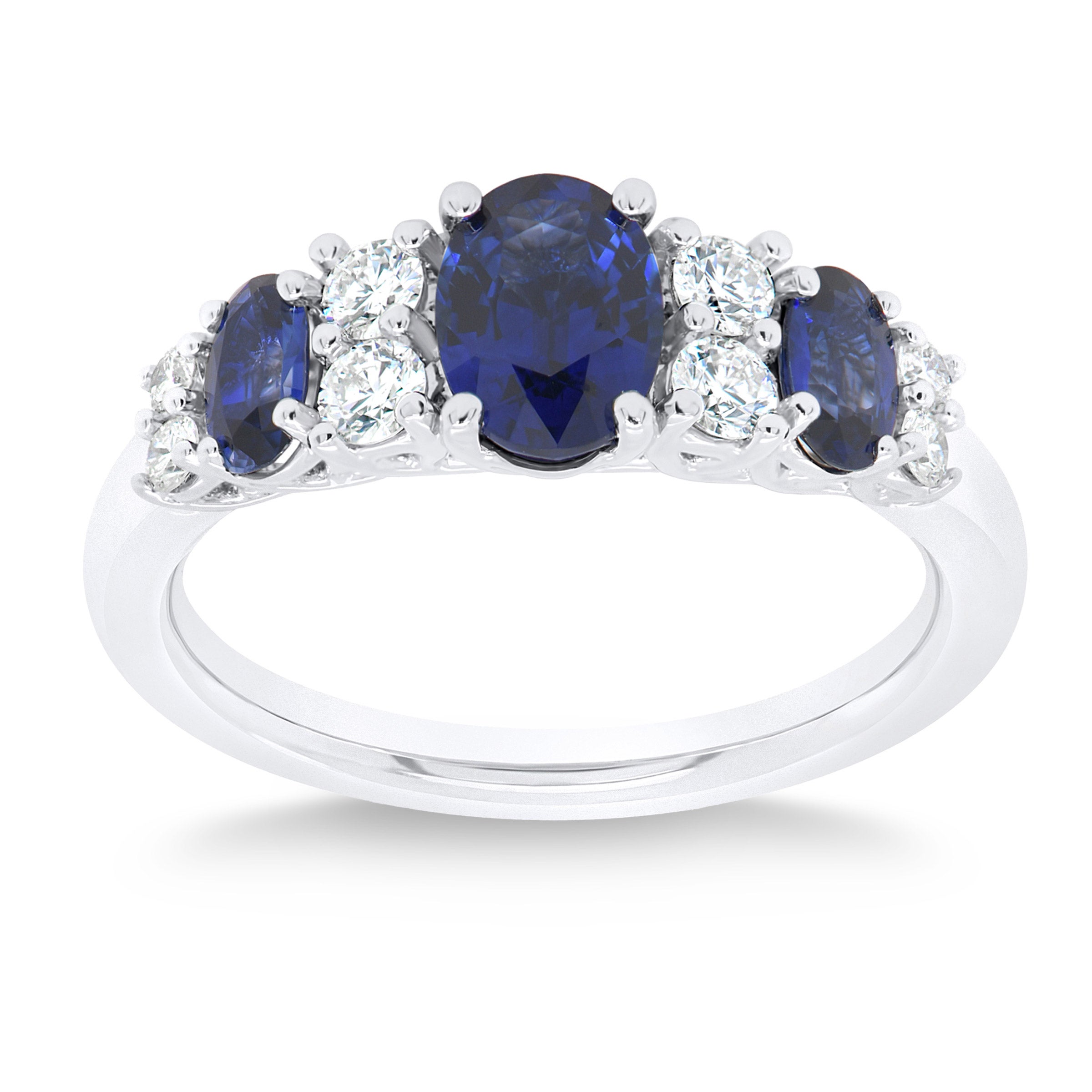14KT WHITE GOLD VS2 I 0.33CTW ROUND DIAMOND AND OVAL SAPPHIRE RING