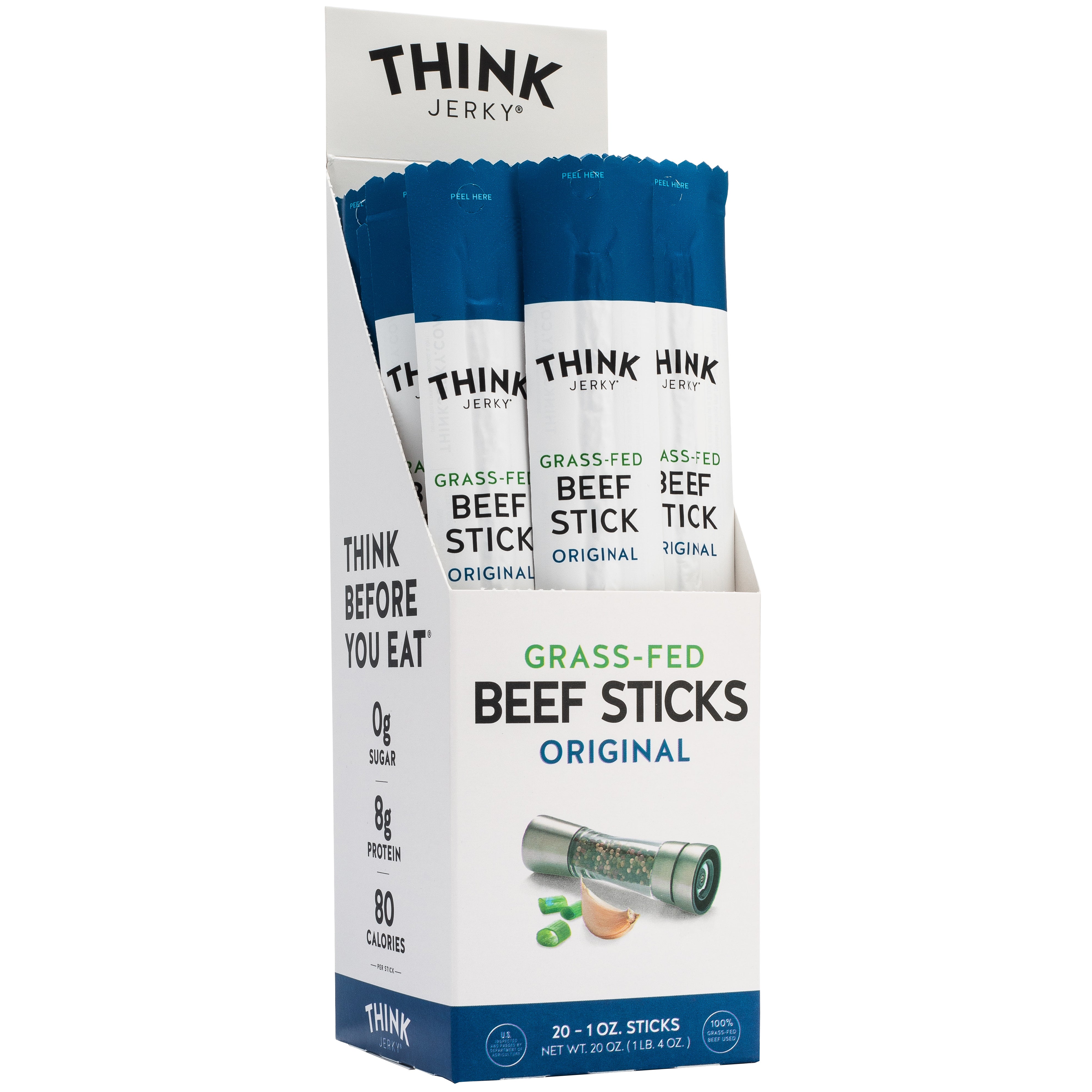 THINK JERKY 100% GRASSFED BEEF STICKS 20CT / 1 OZ - Image 1