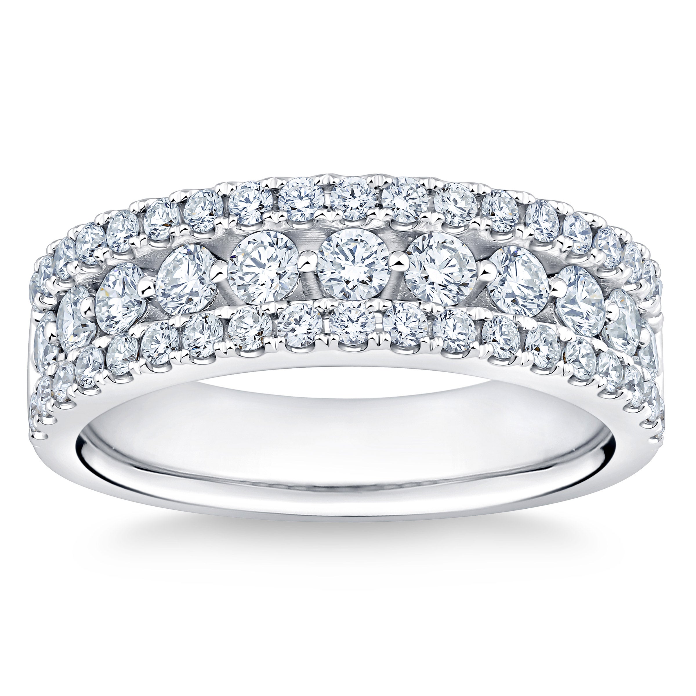 14KT WHITE GOLD VS2 I 1.00CTW ROUND DIAMOND THREE ROW BAND SIZE 7