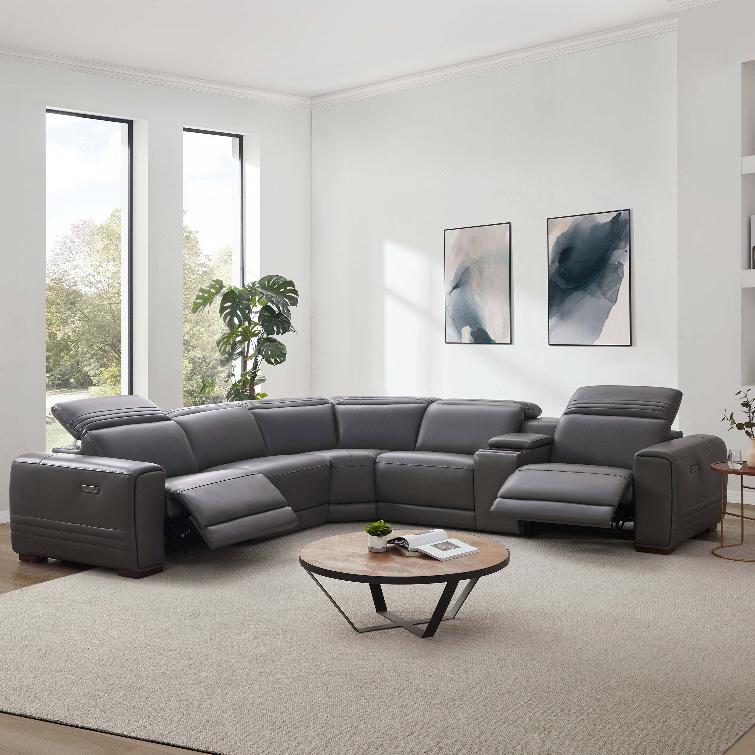 AIDEN & IVY KARSON LEATHER POWER RECLINING SECTIONAL - Image 1