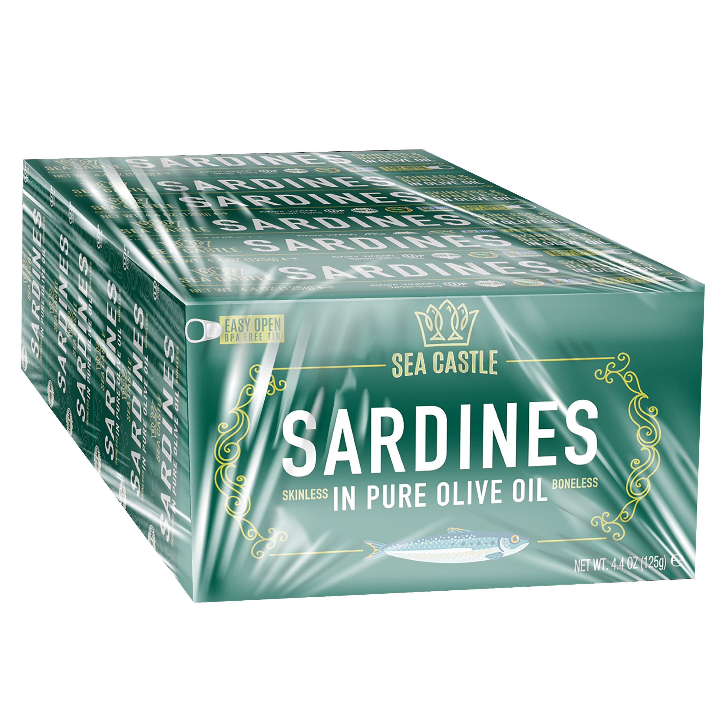 SEA CASTLE SARDINES IN OLIVE OIL 6/4.4 OUNCE CANS - Image 1