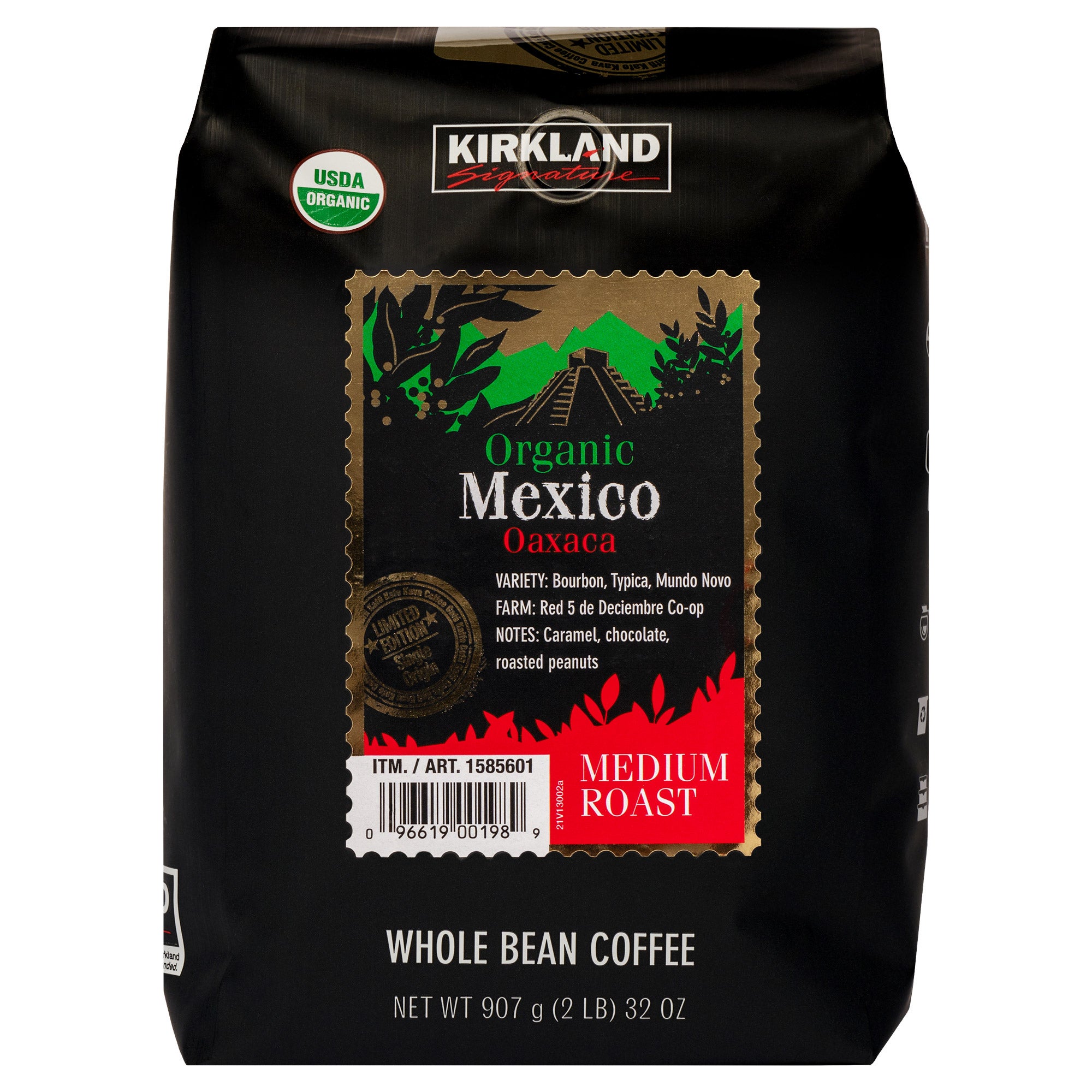 KIRKLAND SIGNATURE ORGANIC MEXICO COFFEE WHOLE BEAN 2 POUNDS
