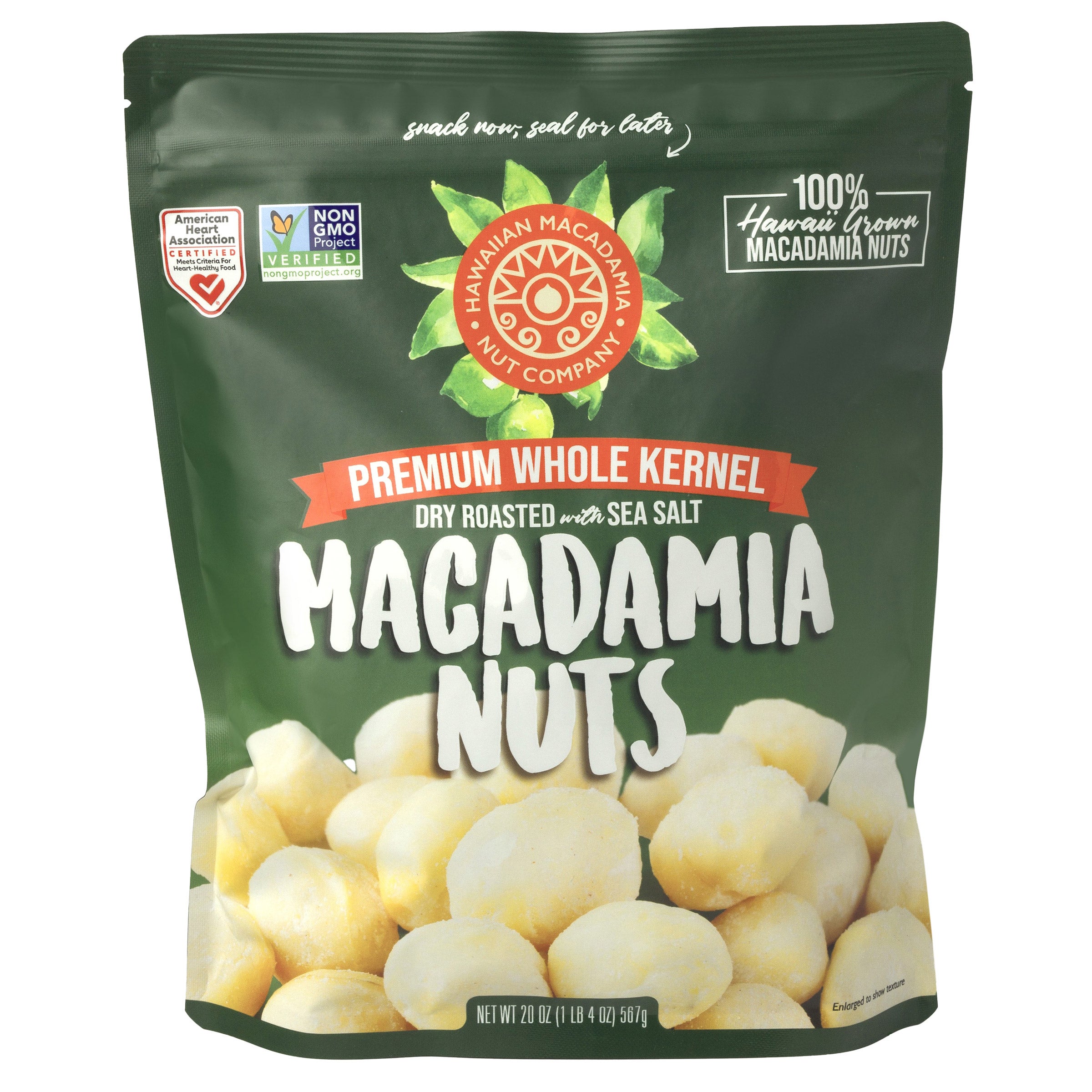 HAWAIIAN MACADAMIA CO. ROASTED W/SEA SALT WHOLE MACADAMIA 20 OZ - Image 1