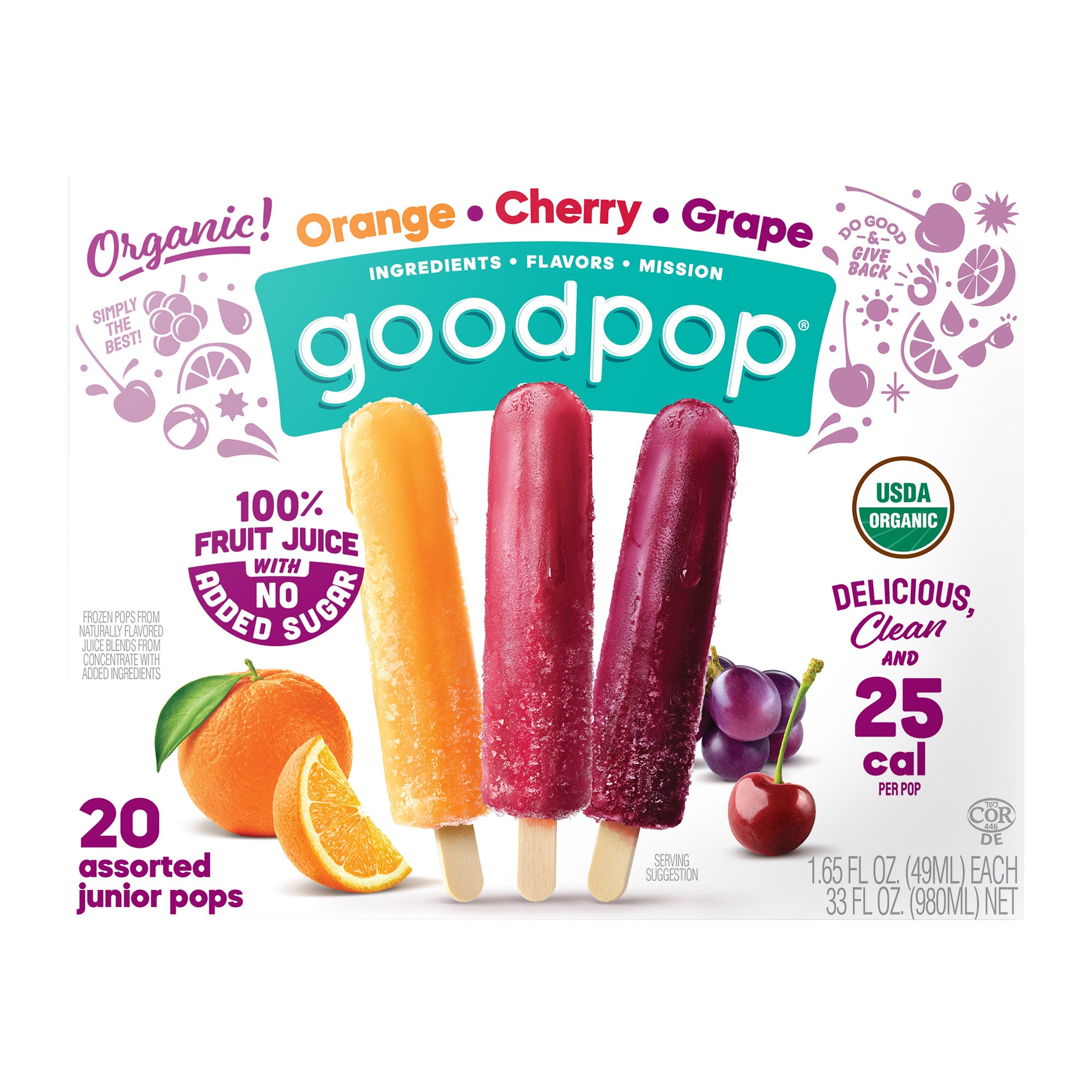 ORGANIC GOODPOP ORANGE CHERRY GRAPE 20 COUNT