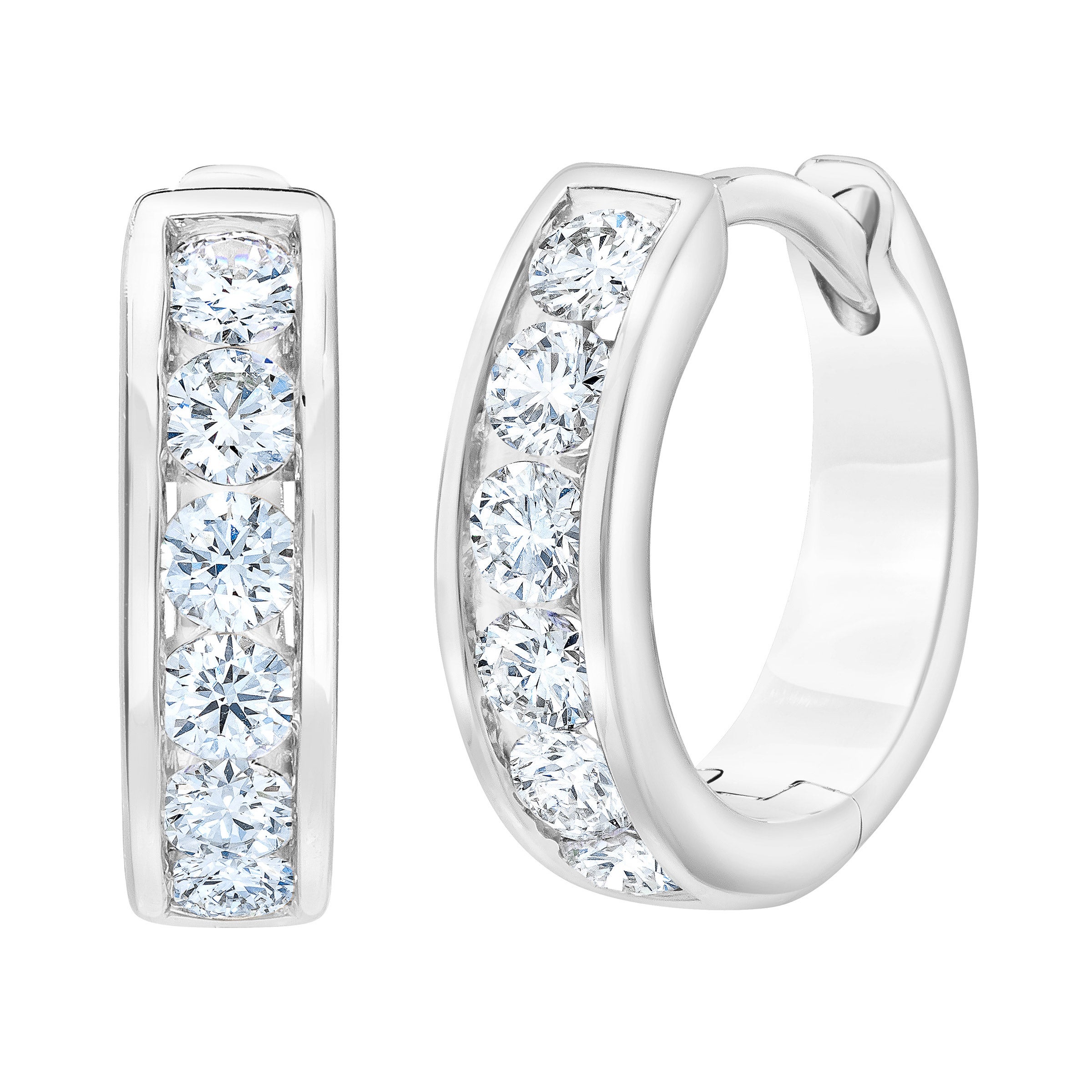 14KT WHITE GOLD VS2 I 0.50CTW ROUND DIAMOND CHANNEL SET HOOPS - Image 1