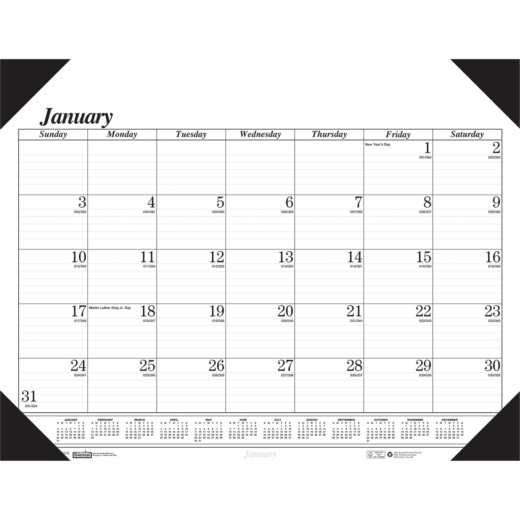 HOUSE OF DOOLITTLE MNTHLY DESK PAD CLNDAR HOD124 22X17