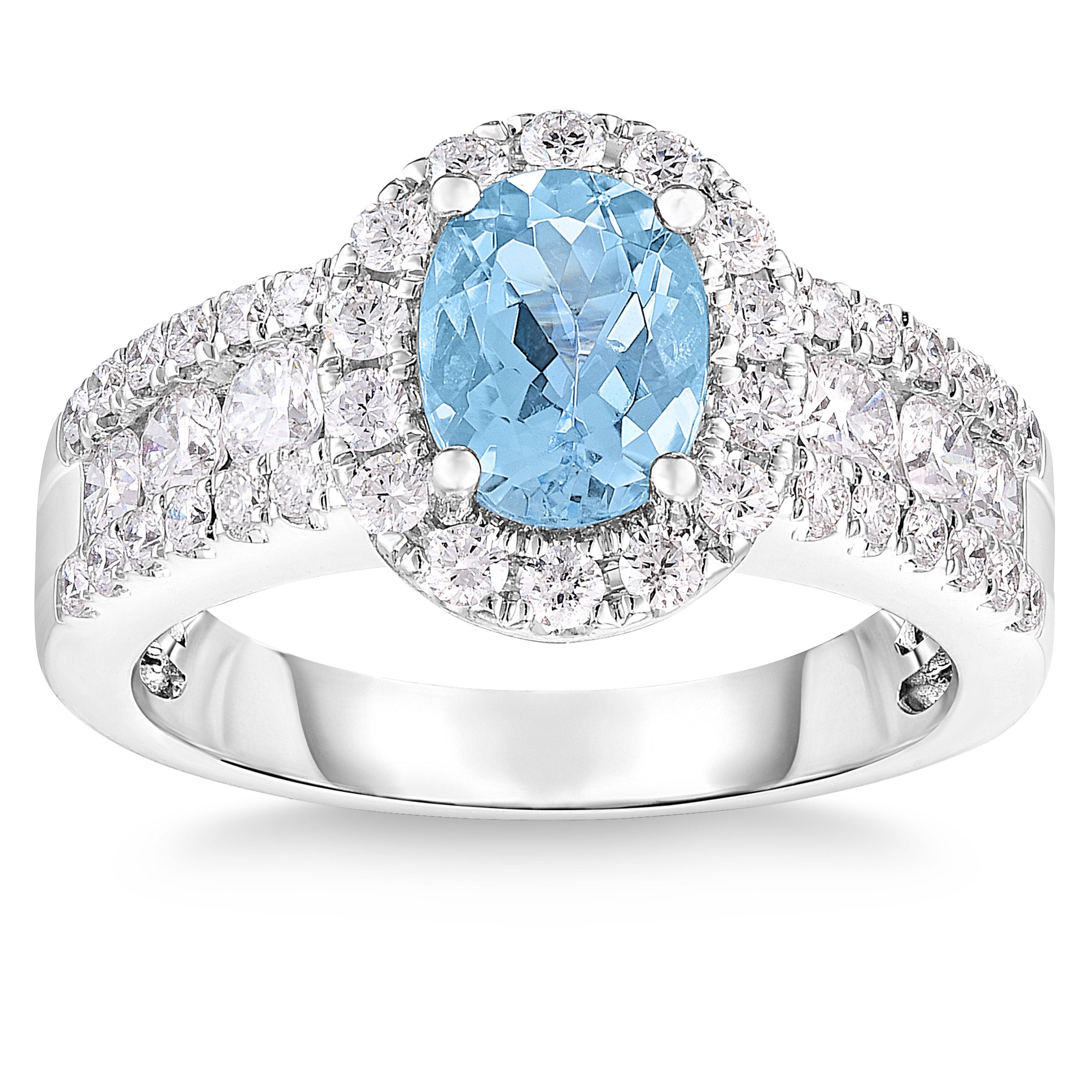 14KT WHITE GOLD 1.0 CTW VS2, I DIAMOND AQUAMARINE DIA RING - Image 1