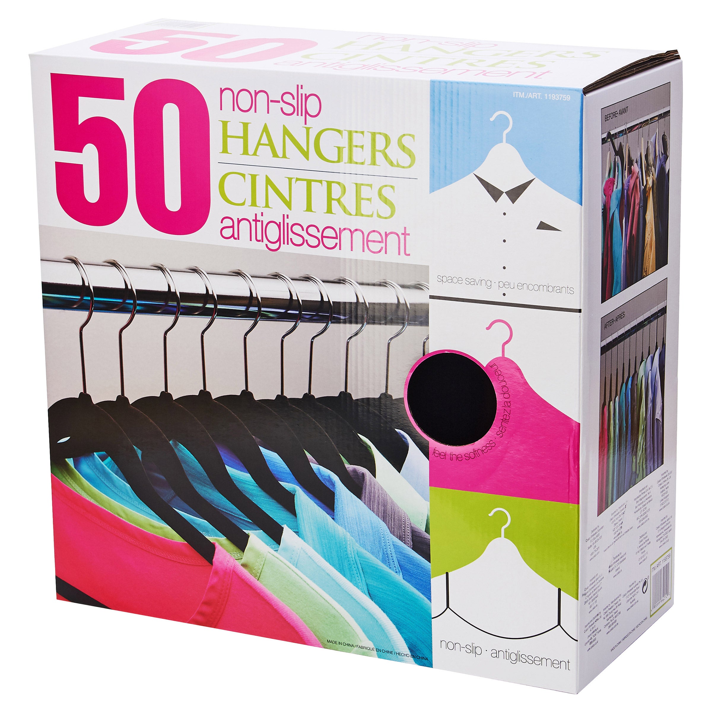 FLOCKED NON-SLIP HANGERS 1/8¨ WIDE - 50 PACK