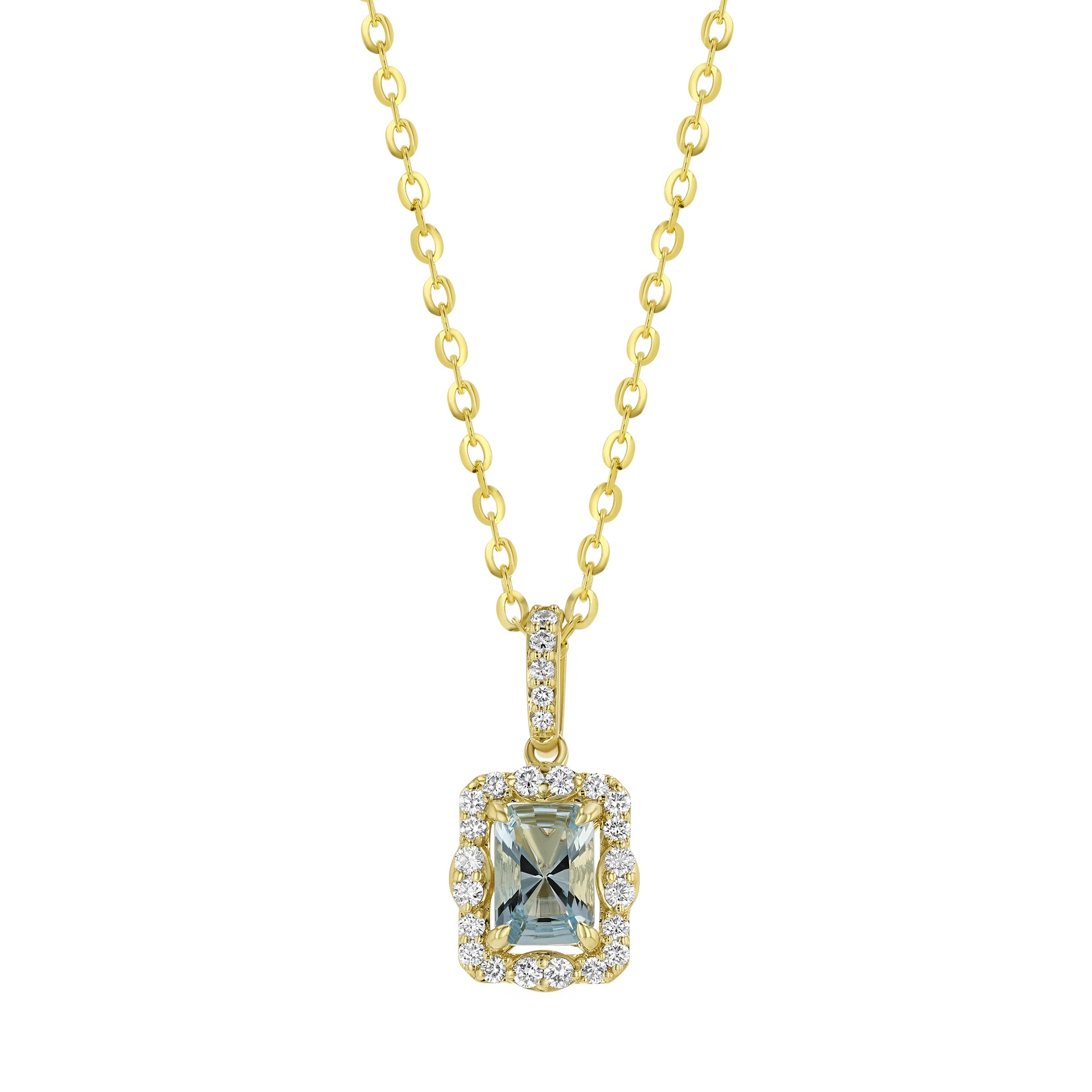 14KT YELLOW GOLD VS2 I .22CTW DIAMOND AQUAMARINE PENDANT - Image 1