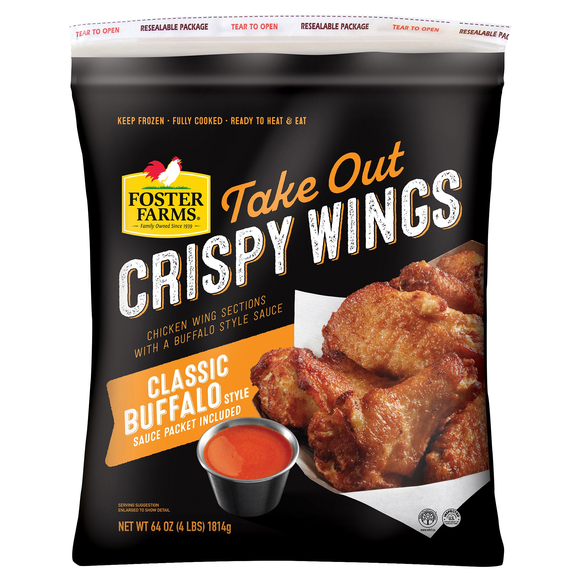 FOSTER FARMS BUFFALO CRISPY WINGS 4 POUND BAG