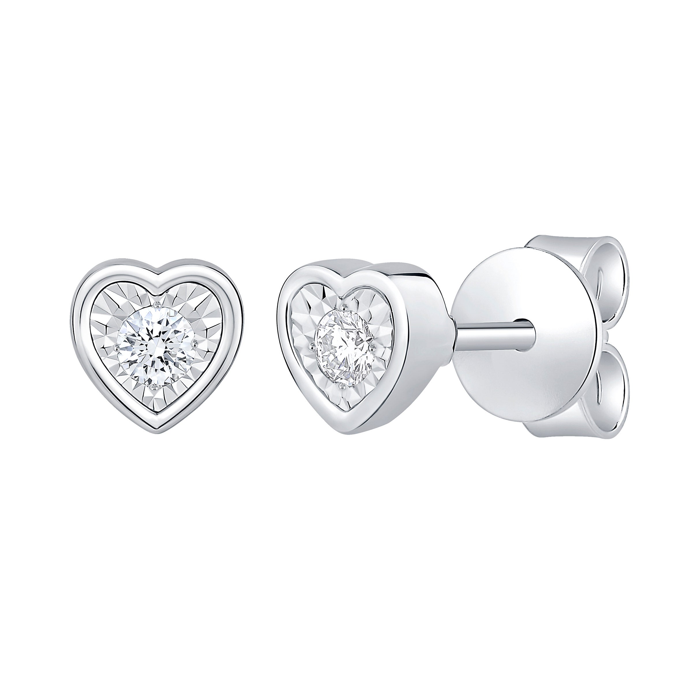 14KT WHITE GOLD VS2 I 0.10CTW ROUND DIAMOND HEART STUD EARRINGS - Image 1