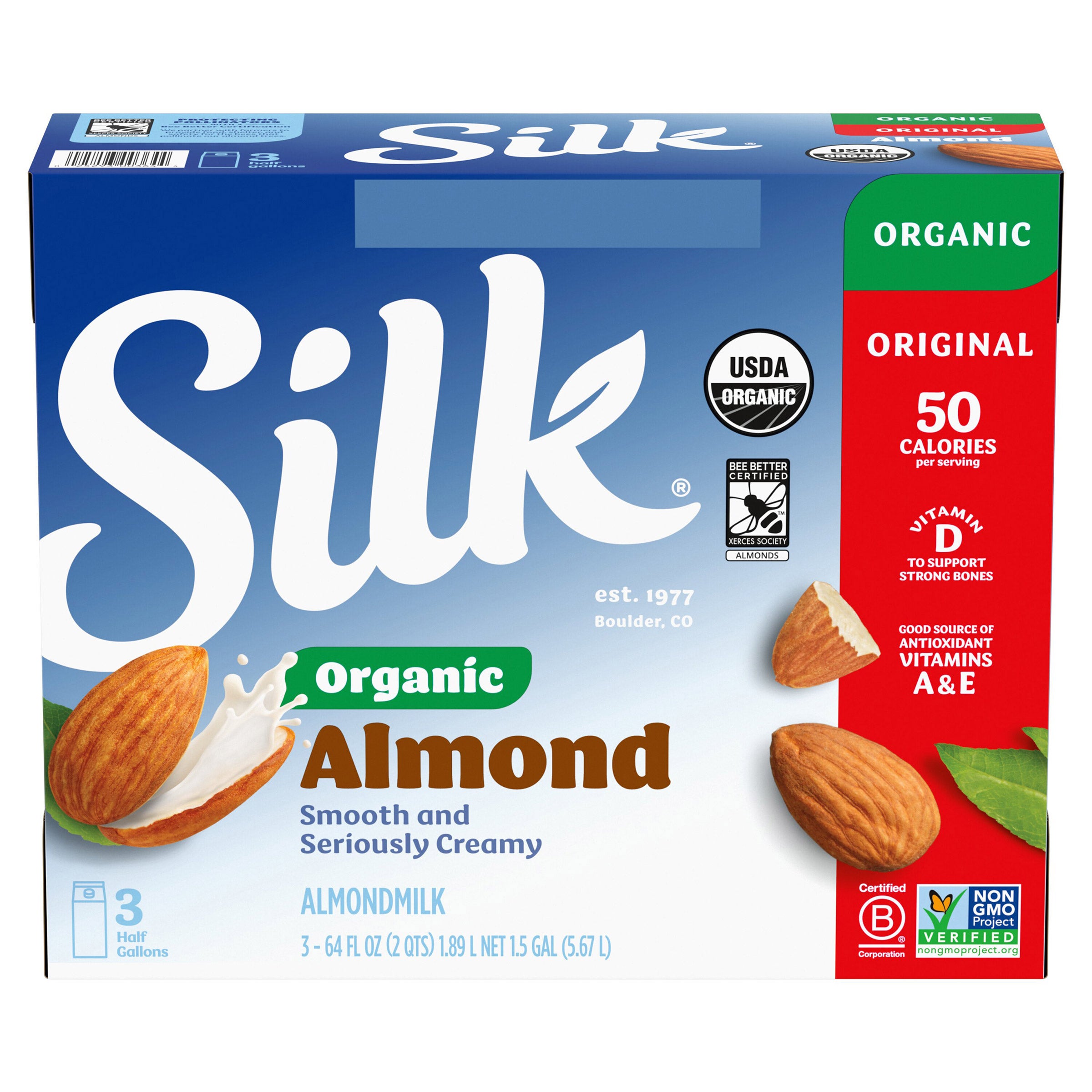 SILK ORGANIC ALMONDMILK 3 PACK 64 OUNCES EACH