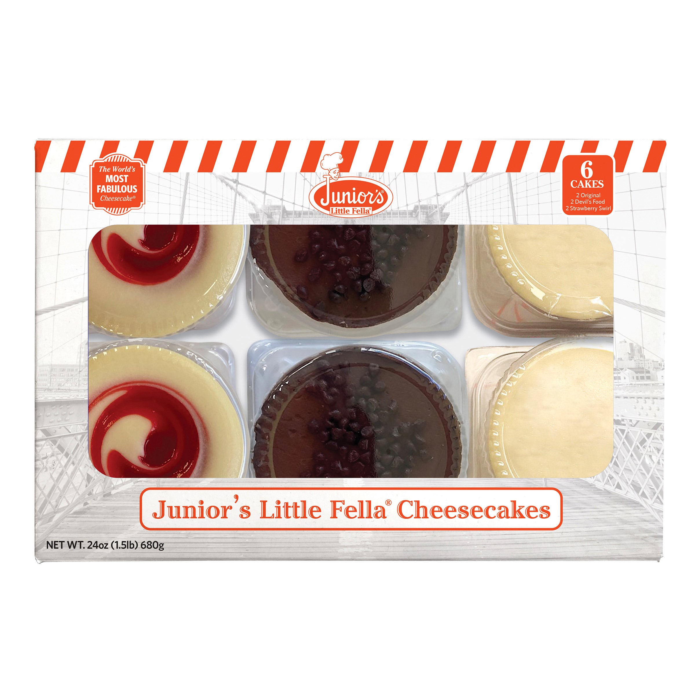 JUNIOR'S LITTLE FELLA 6PK CHEESECAKE SAMPLER 24 OZ (1.5 LBS)