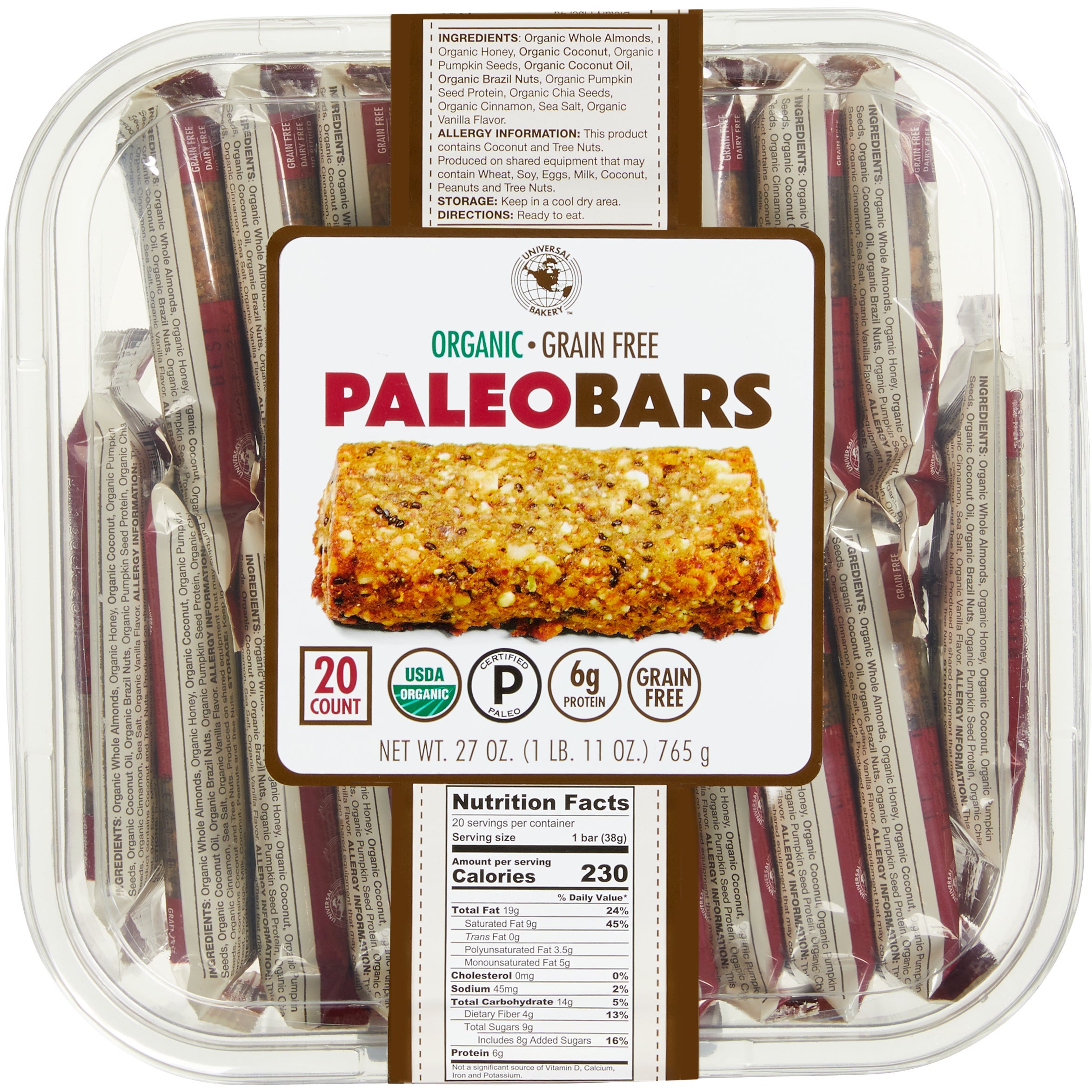 UNIVERSAL BAKERY ORGANIC PALEO BARS 20CT/27OZ