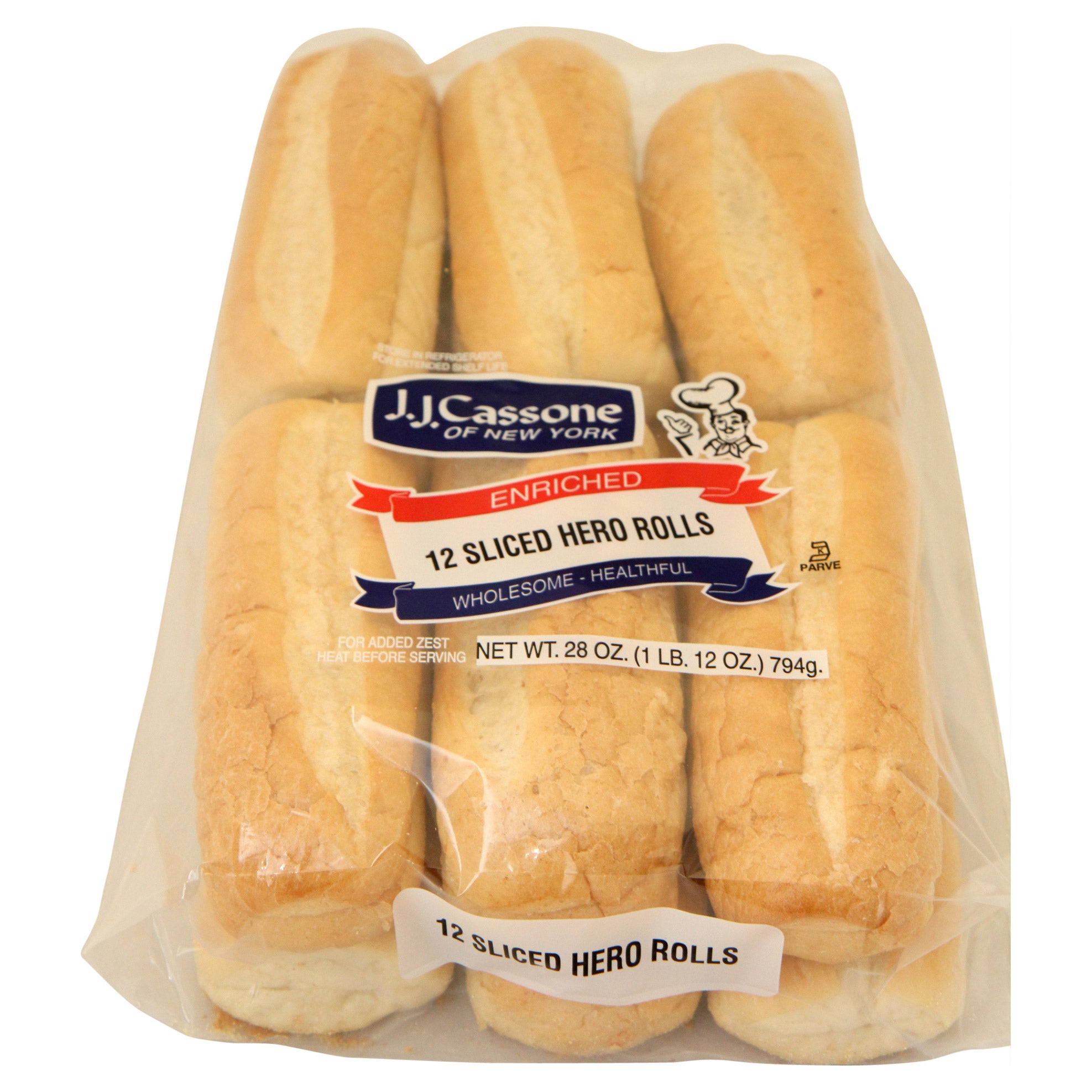 JJ CASSONE SLICED HERO ROLLS 12 CT (1.75 LBS)