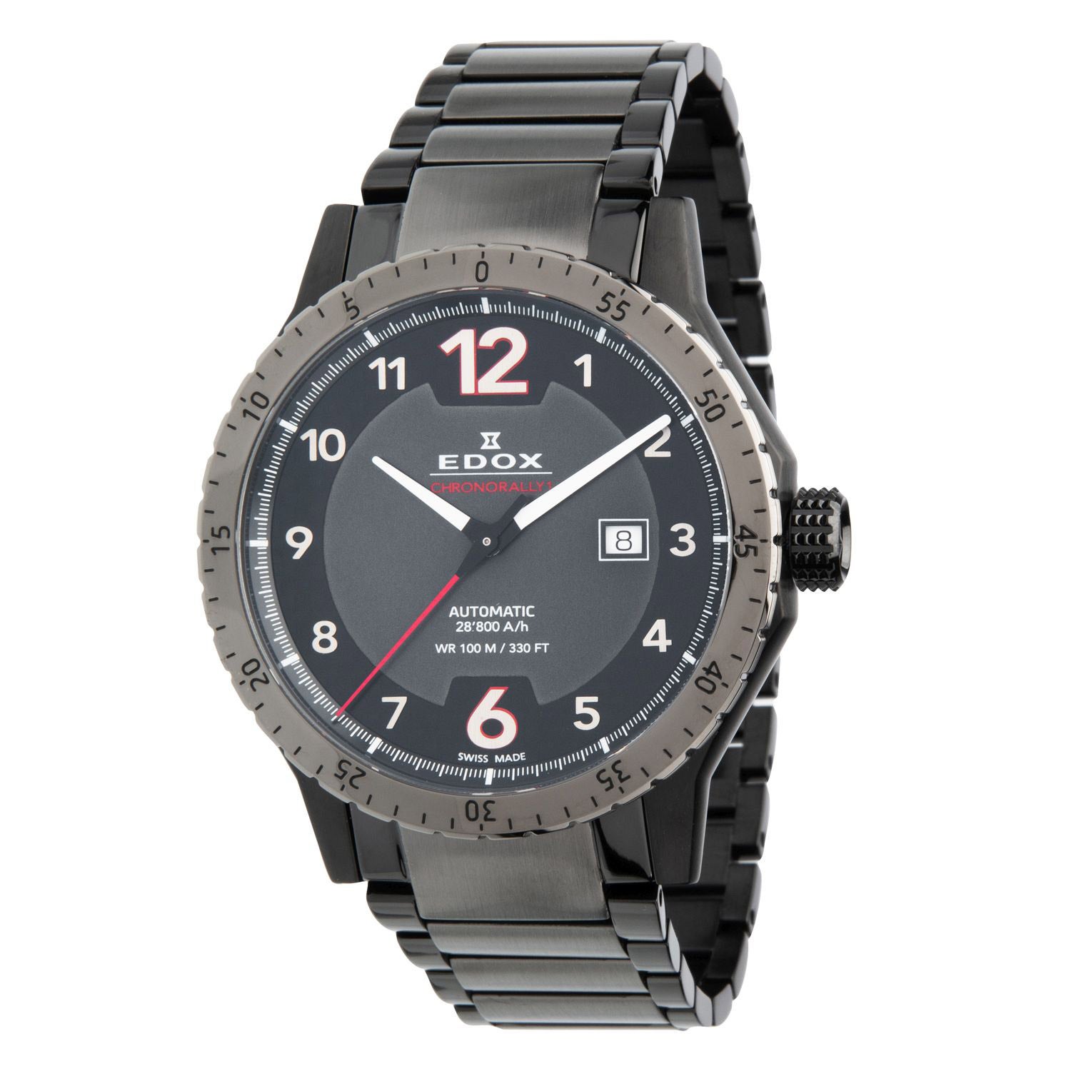 EDOX CHRONORALLY-1 BLACK STAINLESS STEEL AUTOMATIC MENS WATCH