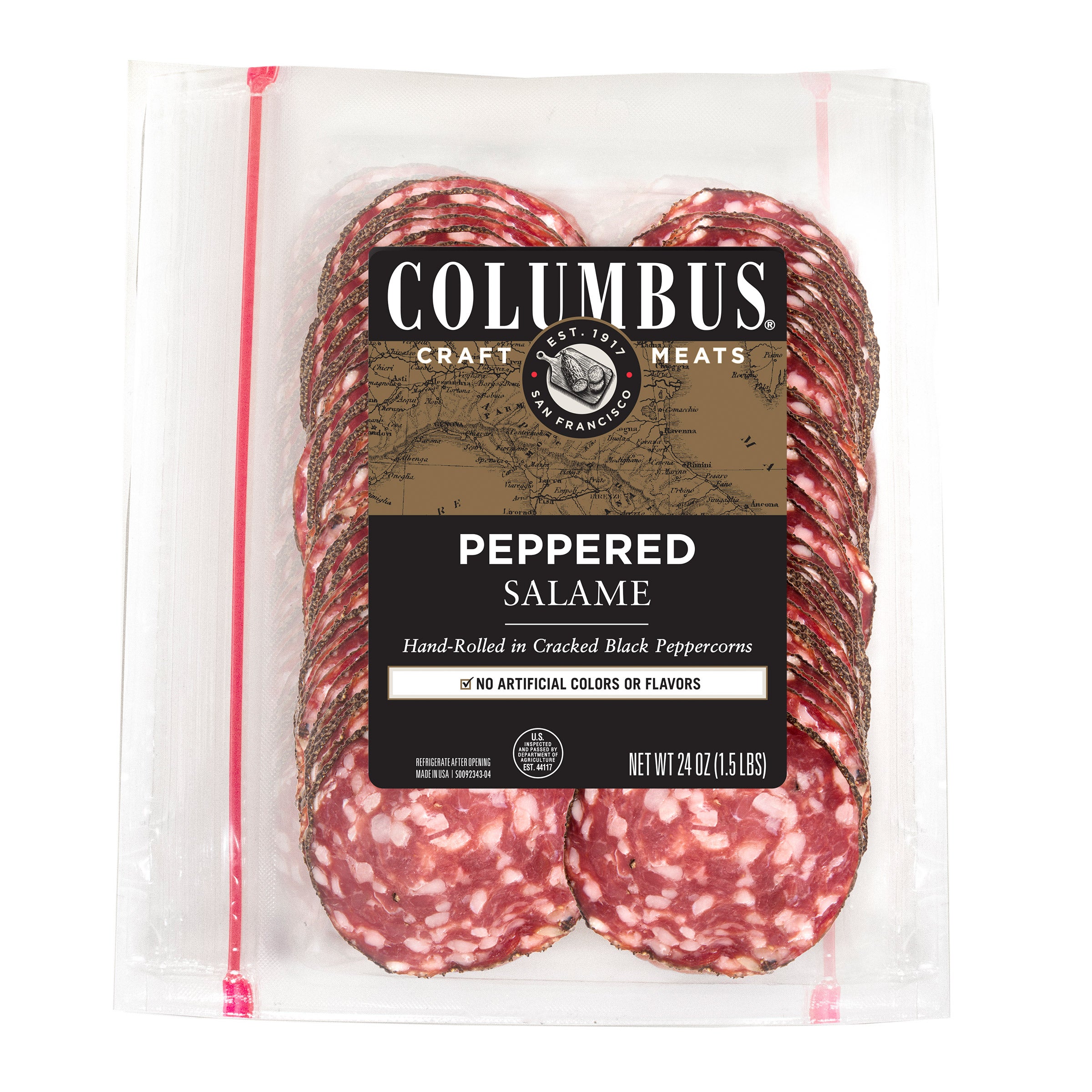 COLUMBUS SLICED PEPPERED SALAME 2/12 OZ POUCHES