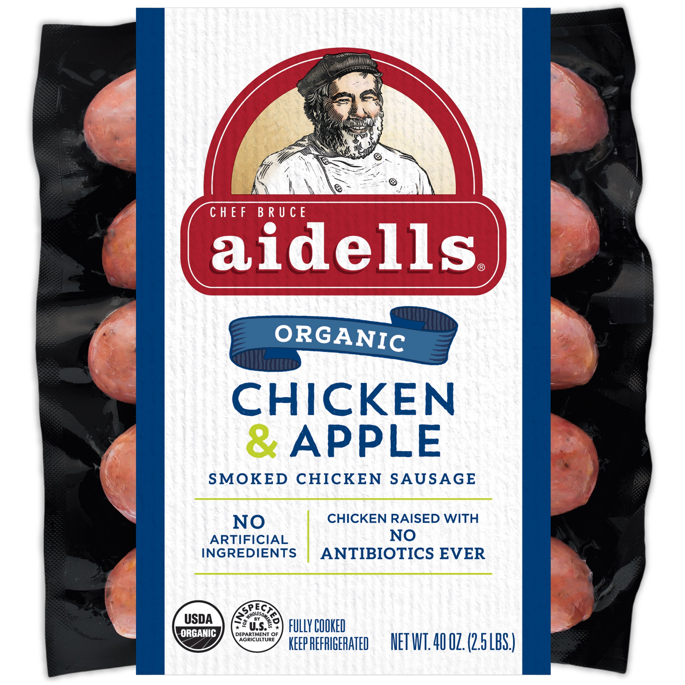 AIDELLS ORGANIC CHICKEN APPLE SAUSAGE 2.5 LBS