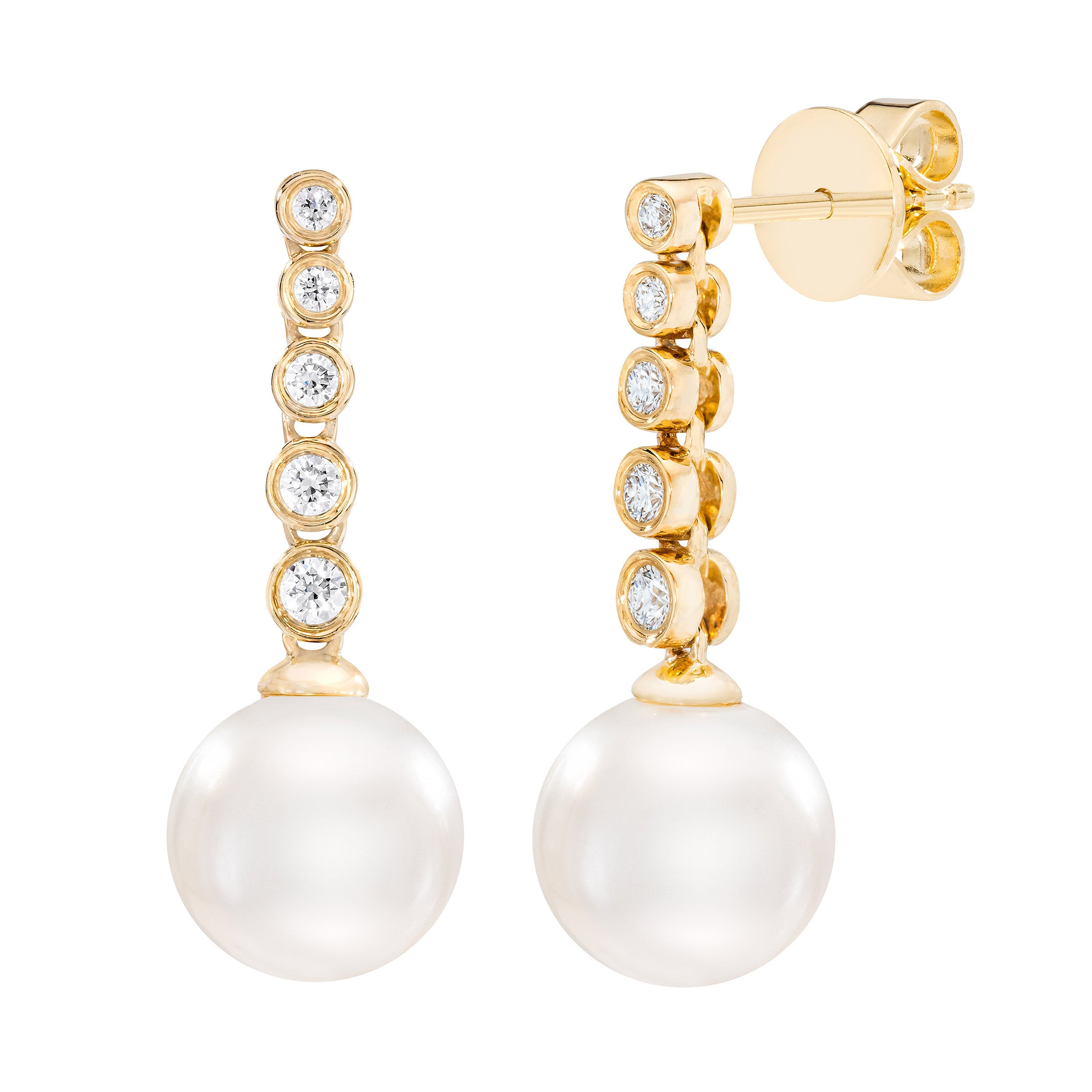 14KT GOLD & DIAMOND FRESHWATER CULTURED PEARL 8MM EARRINGS