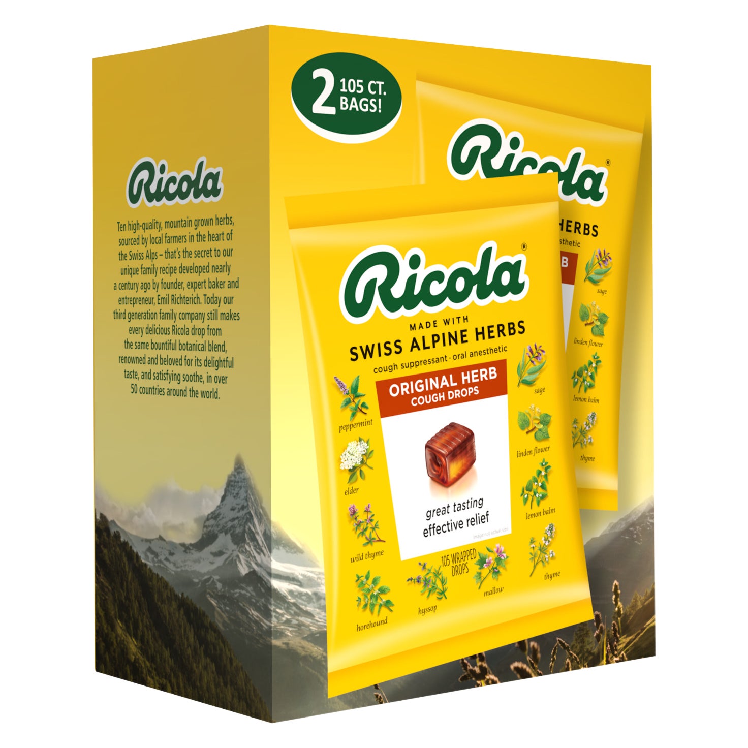 RICOLA ORIGINAL NATURAL HERB DROPS 2X105 COUNT - Image 1