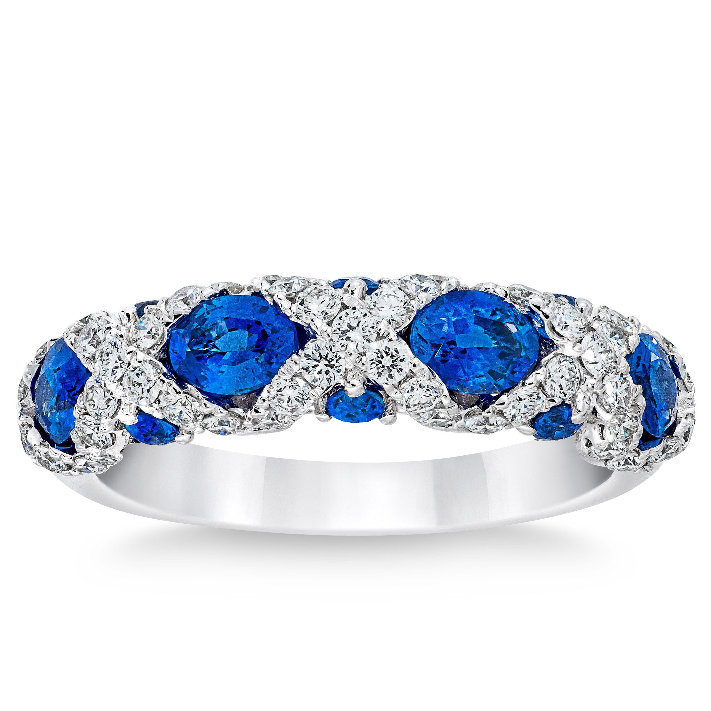 14KT WHITE GOLD .65CTW VS2,I DIAMOND AND OVAL BLUE SAPPHIRE RING - Image 1