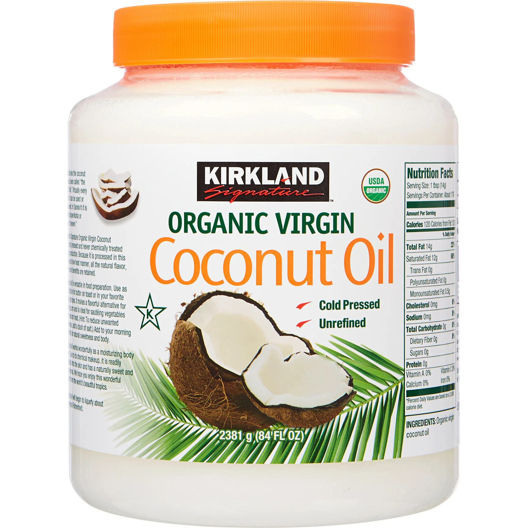 KIRKLAND SIGNATURE ORGANIC COCONUT OIL 84 OZ - Image 1