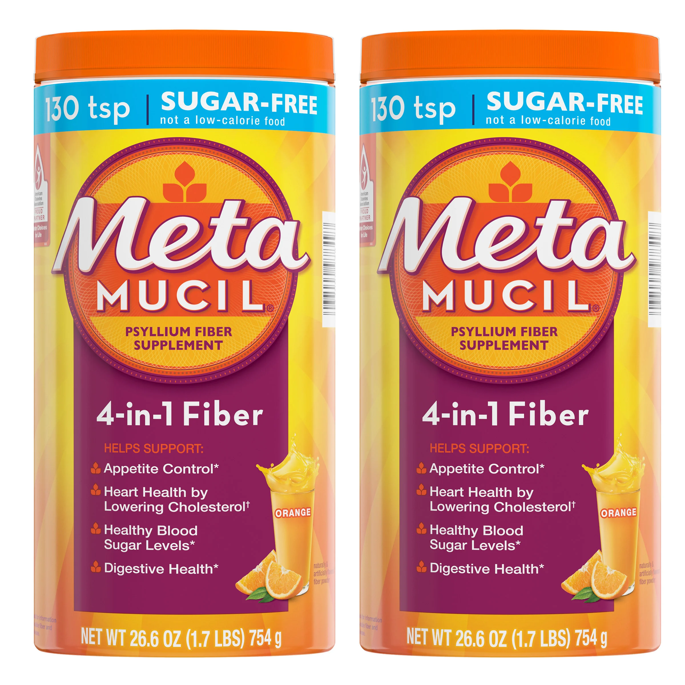 METAMUCIL SUGAR FREE SMOOTH TEXTURE ORANGE 2X130 DOSES - Image 1