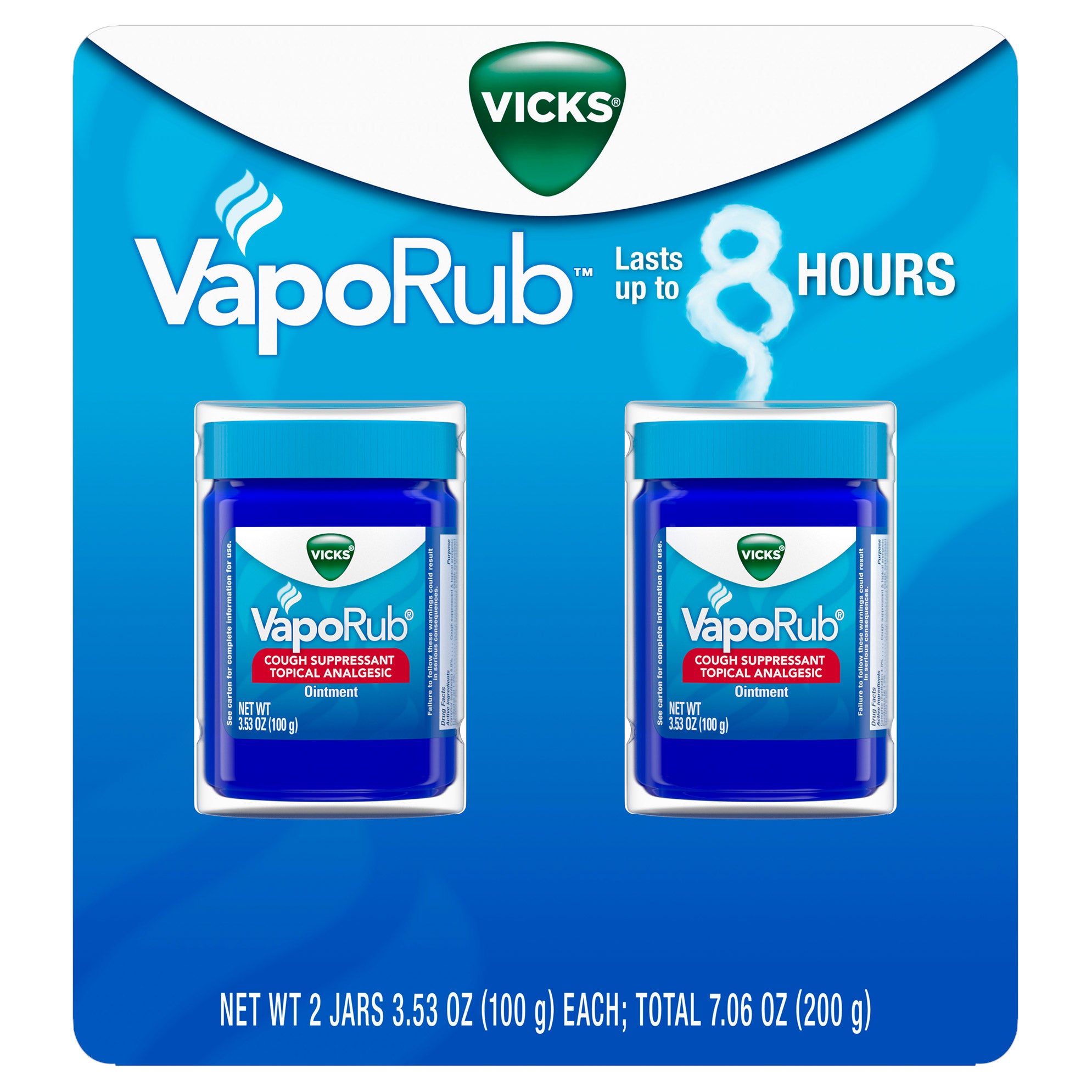 VICKS VAPORUB TOPICAL COUGH SUPPRESSANT 2X3.53 OUNCES - Image 1