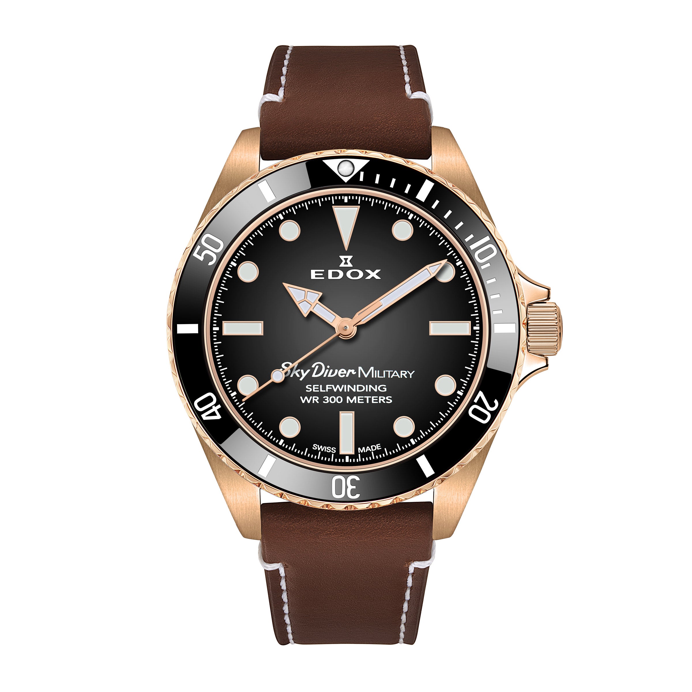 EDOX SKYDIVER MILITARY BRONZE CASE BLACK DIAL MEN'S AUTOMATIC WATCH