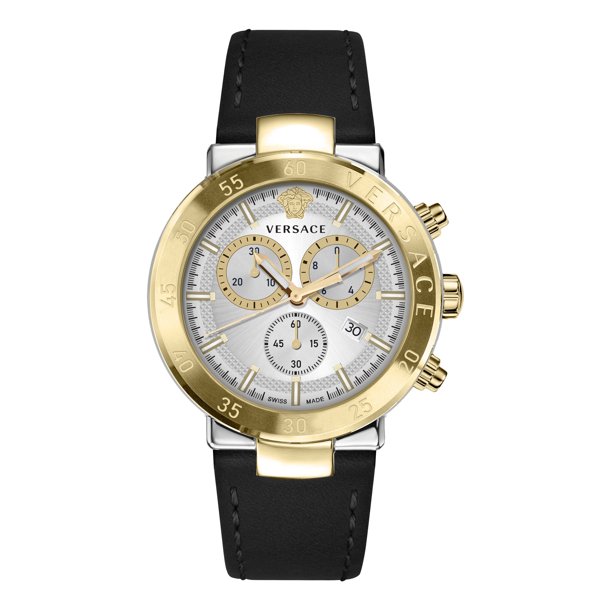 VERSACE URBAN MYSTIQUE BLACK LEATHER STRAP MEN'S QUARTZ WATCH - Image 1