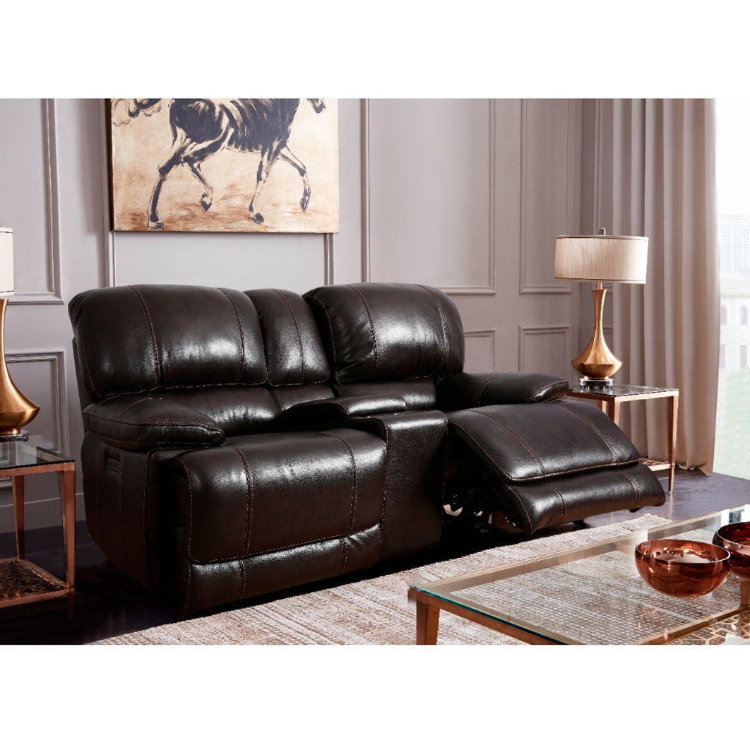 LEATHER POWER RECLINING LOVESEAT WITH POWER HEADREST