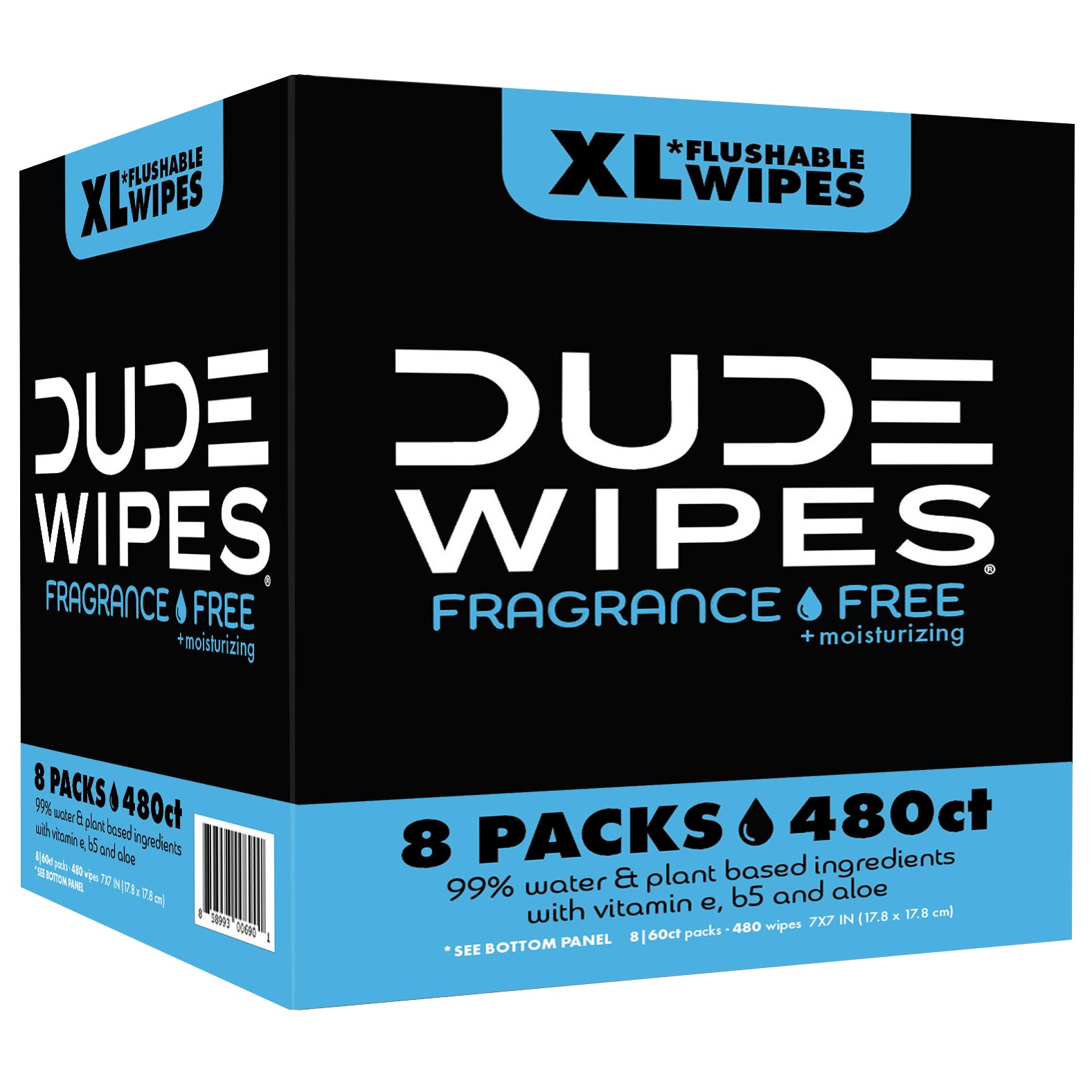 DUDE WIPES XL FRAGANCE-FREE + MOISTURIZING 480CT - Image 1