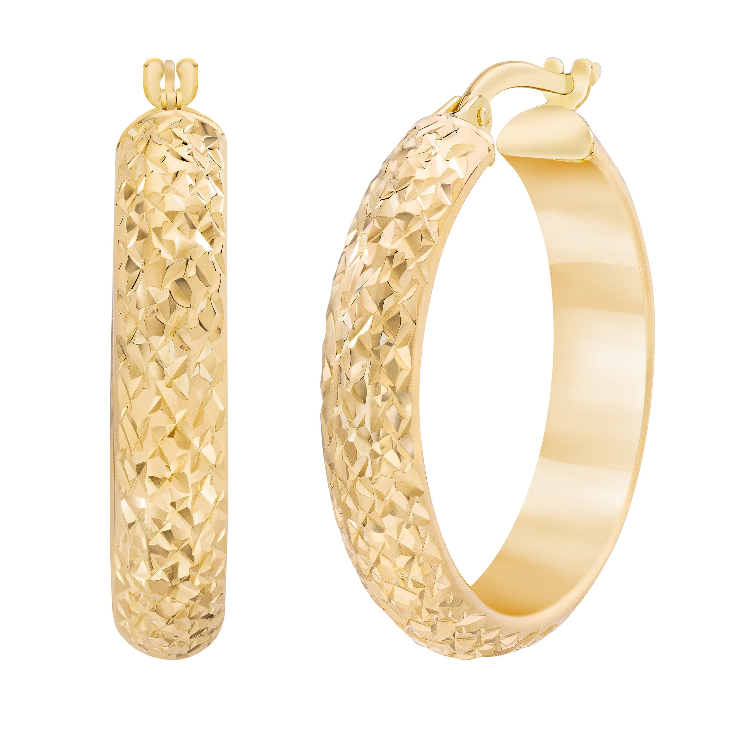 14KT YELLOW GOLD DIAMOND CUT HOOP EARRINGS - Image 1