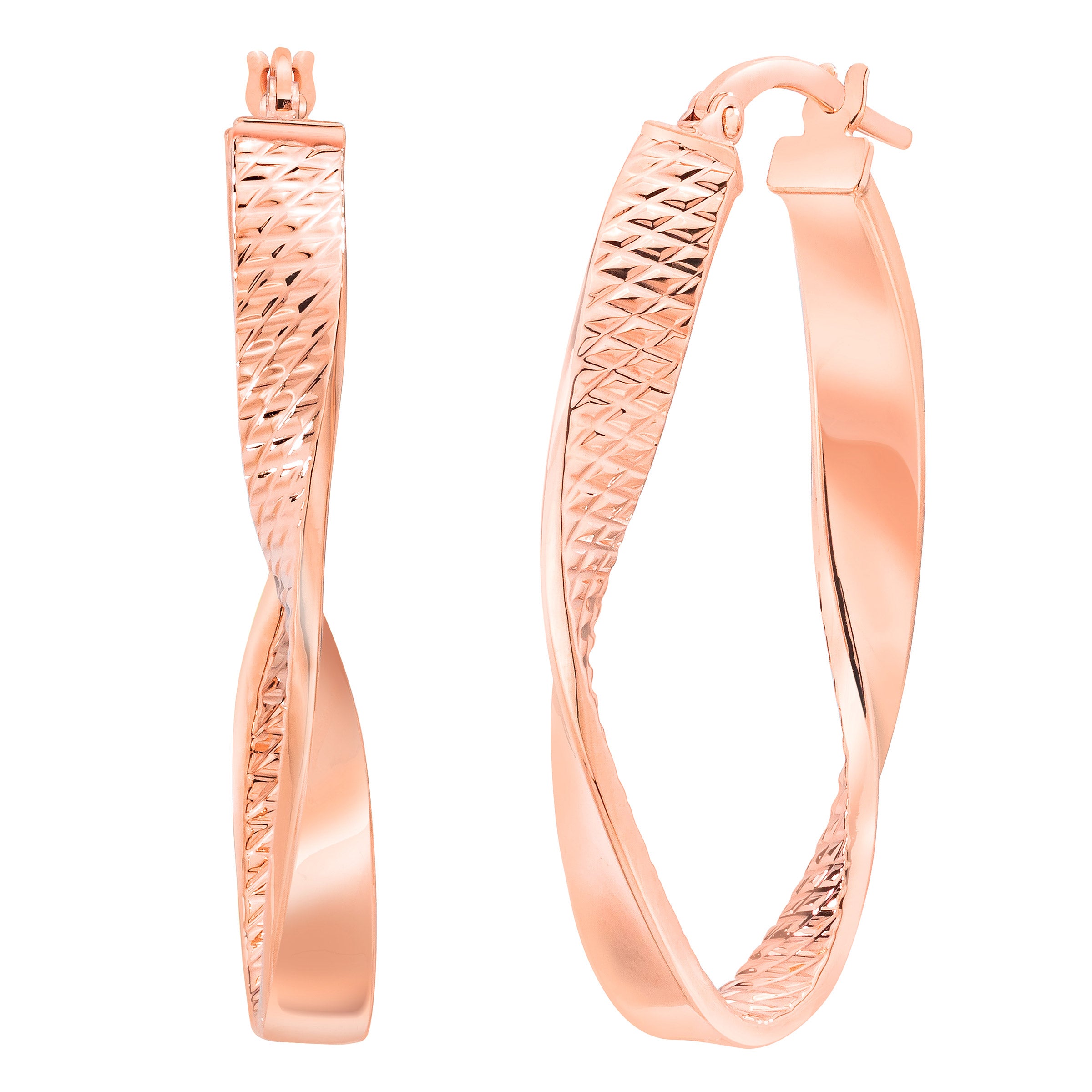 14KT ROSE GOLD TWISTED HOOP EARRINGS MADE IN ITALY - Image 1