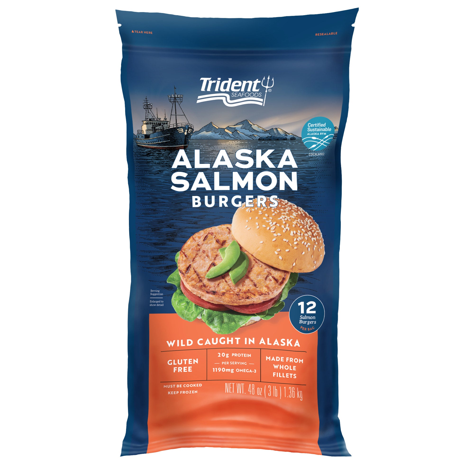 TRIDENT SEAFOODS WILD SALMON BURGERS 12/4 OZ - Image 1