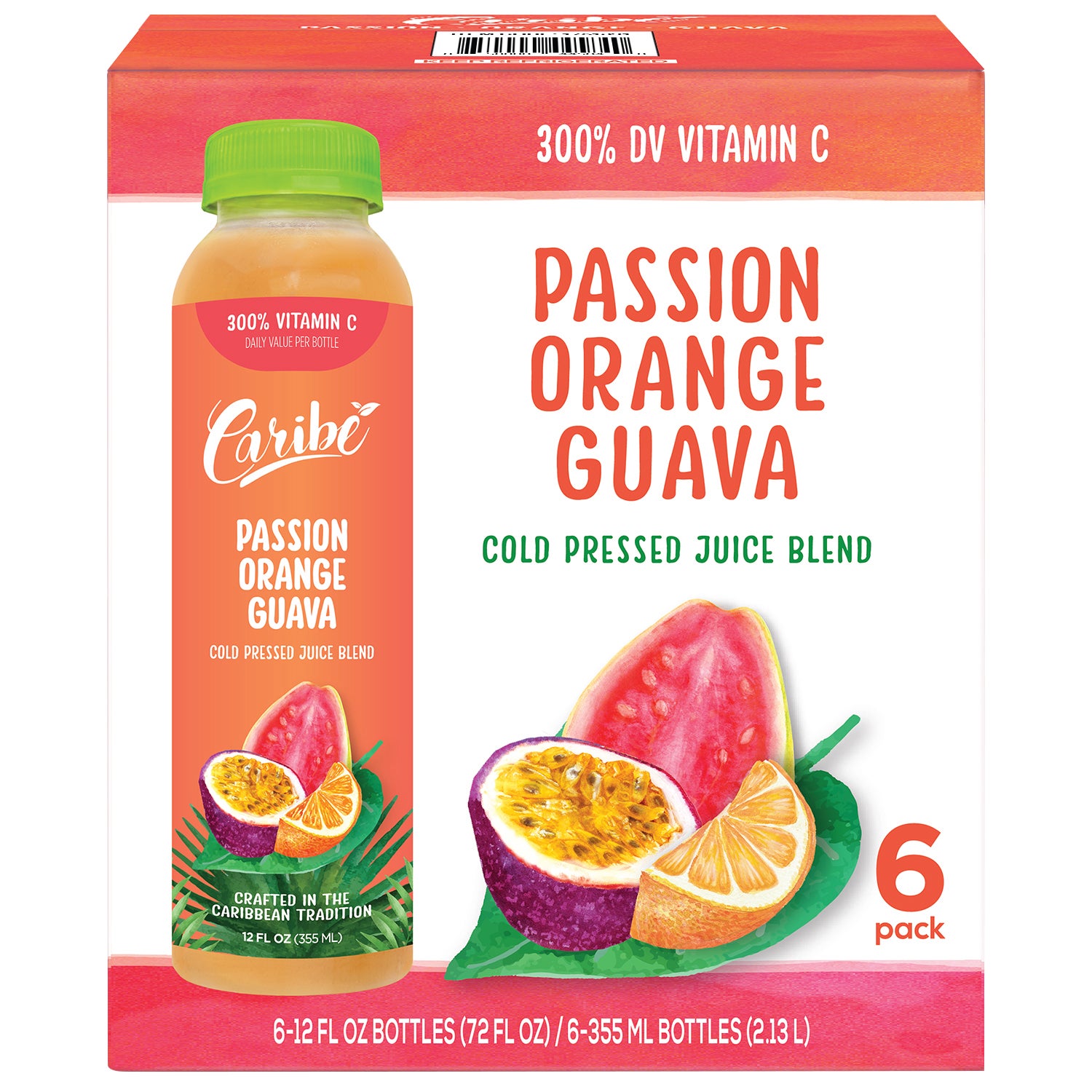 CARIBE COLD PRESSED PASSION ORANGE GUAVA 6/12 FL OZ - Image 1